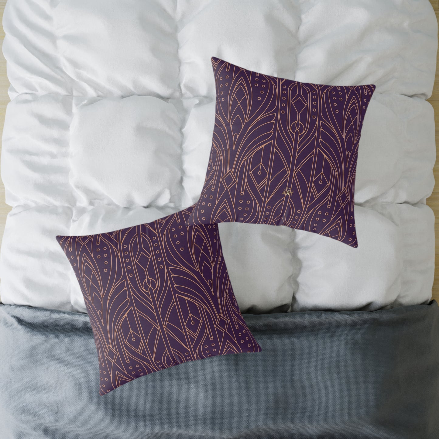 Art Deco Geometric Pattern Square Pillow | Purple Copper