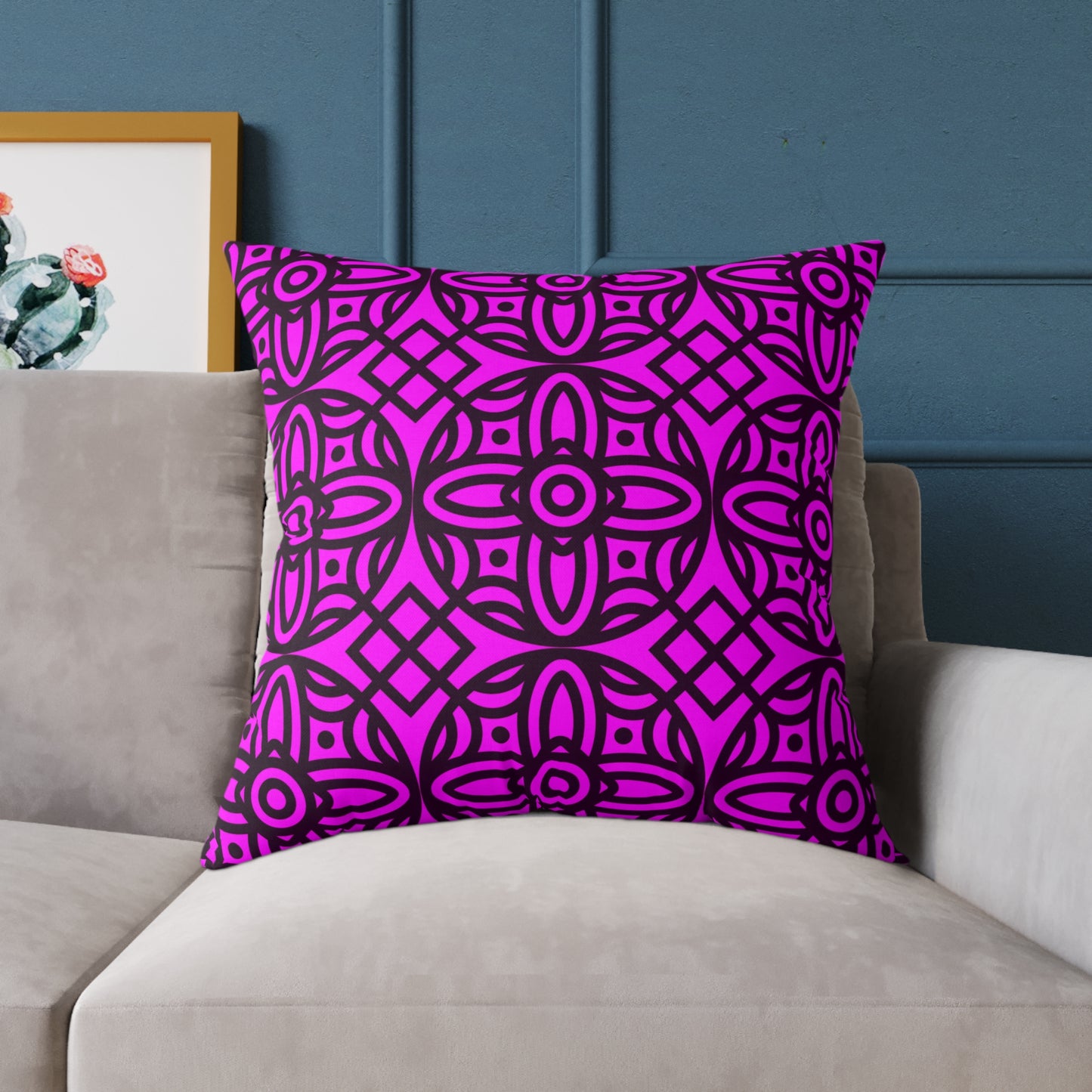 Geometric Floral Pattern Pillow | Pink-Magenta Canvas Pillow,  Decorative Home Accent, Boho Chic Throw Pillow, Gift for Home Decor