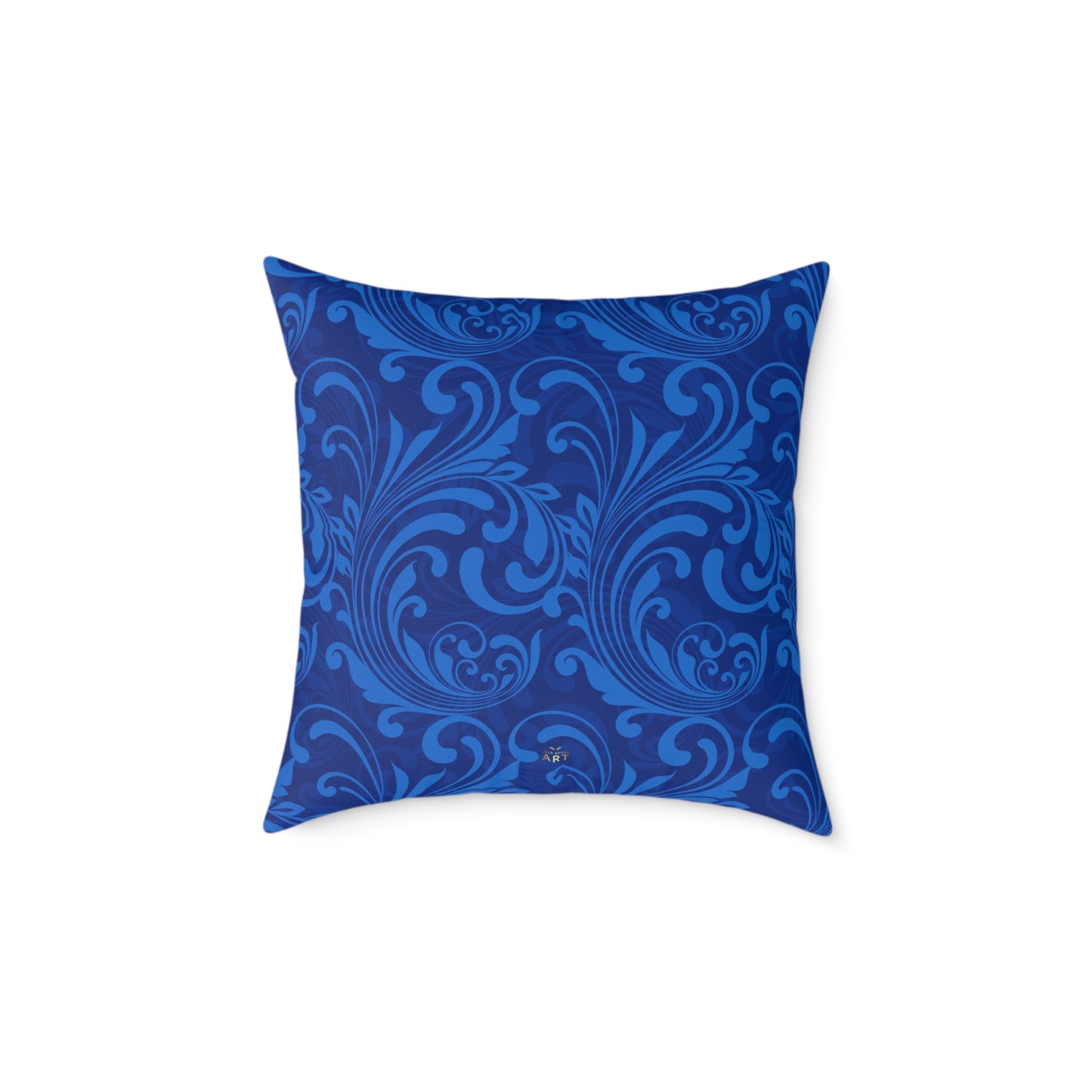 Blue Damask Scroll Pattern Square Pillow | Ornamental Floral Throw Pillow