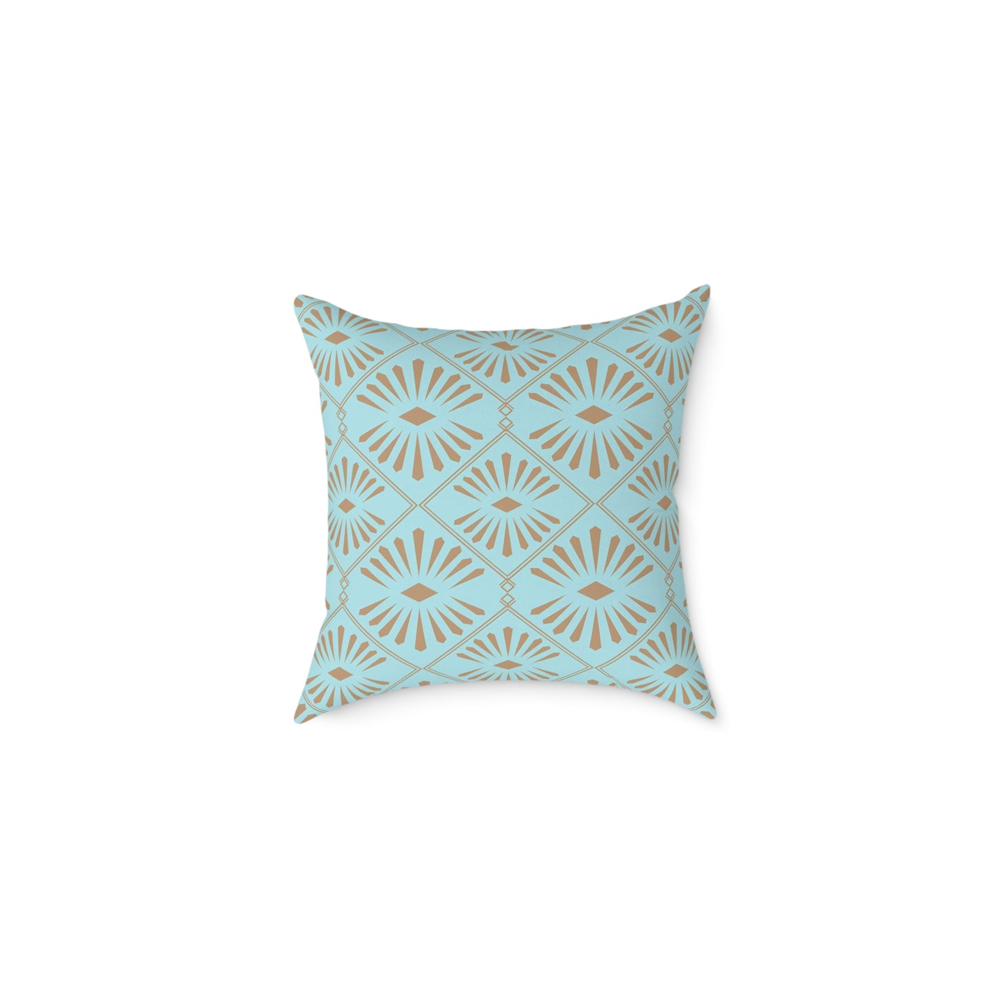 Dark Gold Geometric Fan Pattern Square Poly Canvas Pillow | Turquoise Throw Pillow