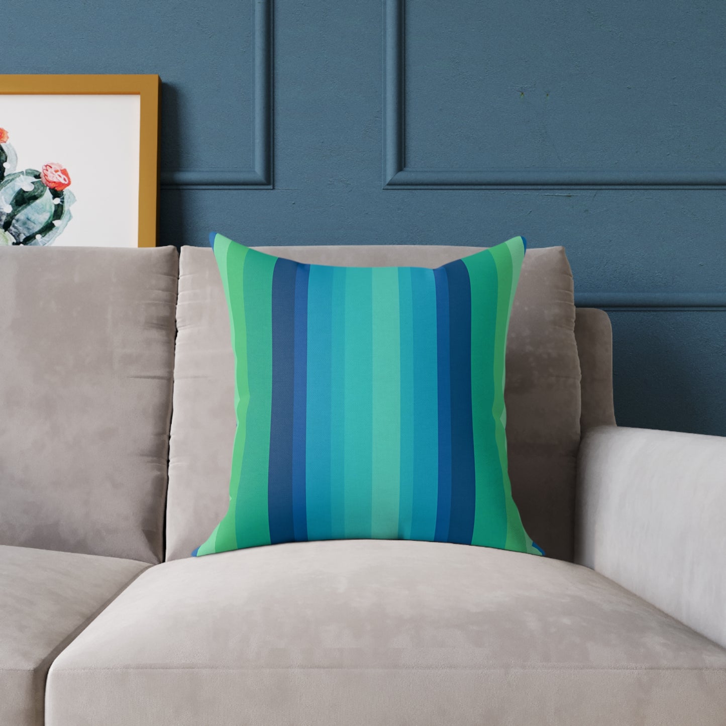 Teal Blue Green Stripe Square Pillow | Coastal Modern Throw Pillow