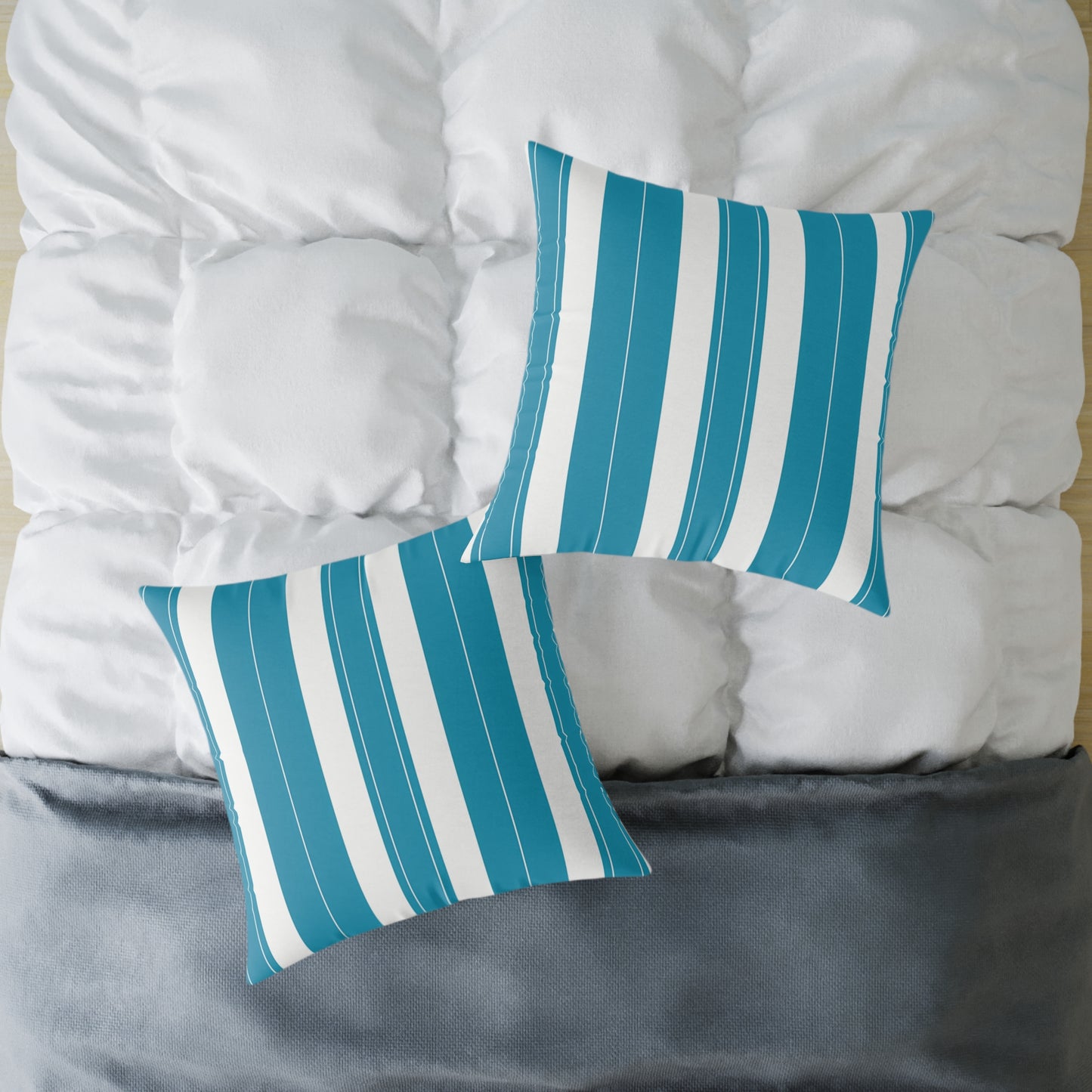 Teal and White Vertical Stripe Square Pillow | Poly Canvas Throw Pillow