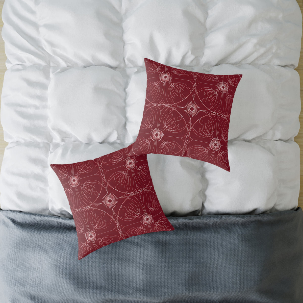 Red Floral Geometric Pattern Pillow | Square Throw Pillow