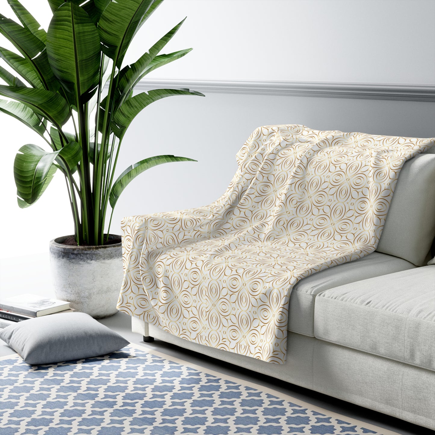 Gold Geometric Circles Sherpa Blanket | Cozy Fleece Throw