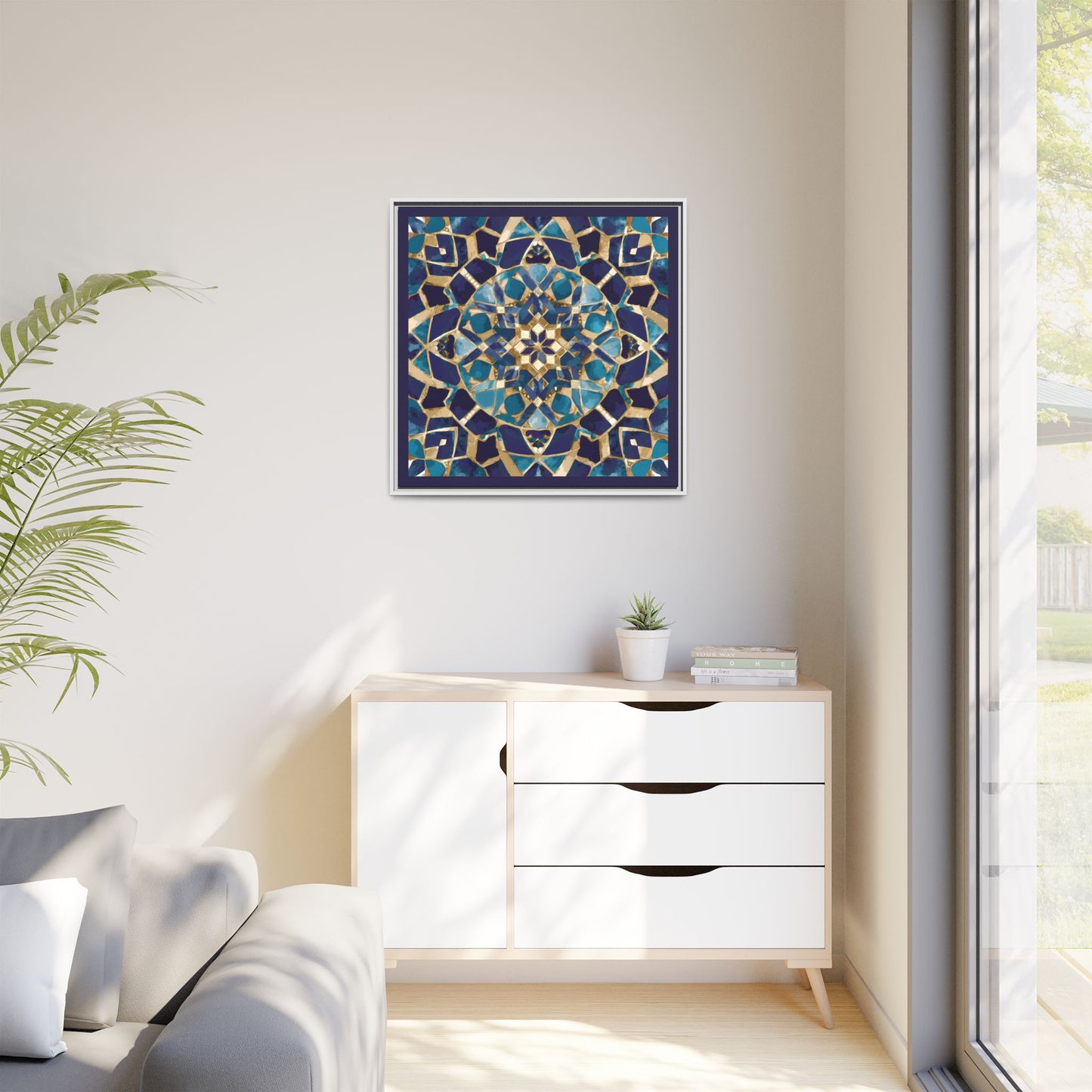 Framed Blue Moroccan Mosaic Wall Art — Matte Canvas Print