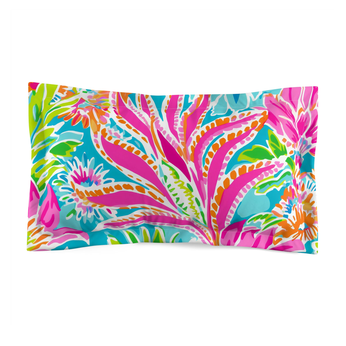 Tropical Floral Print Microfiber Pillow Sham | Bright Pink Green Blue Bedding