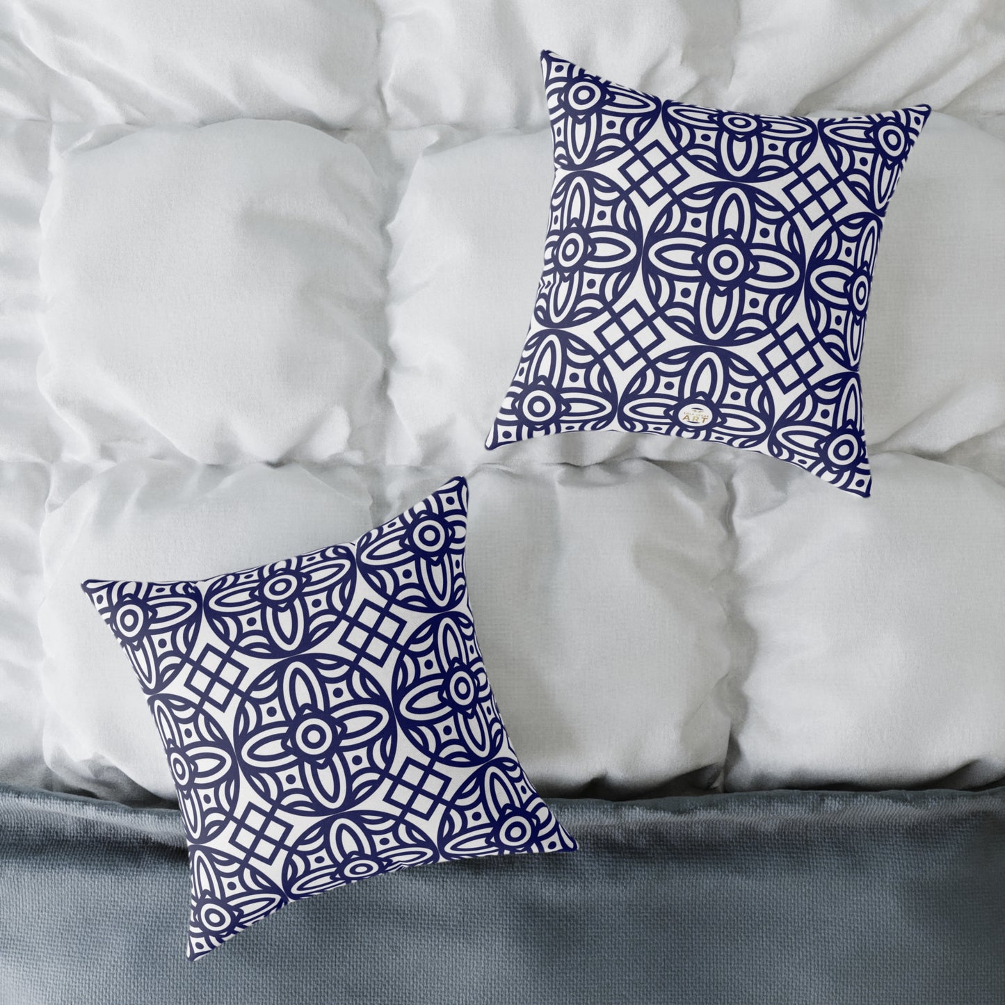 Navy Geometric Pattern Square Pillow | Blue Moroccan Motif, Boho Accent Cushion, Home Decor, Gift for Housewarming, Modern Interior Style