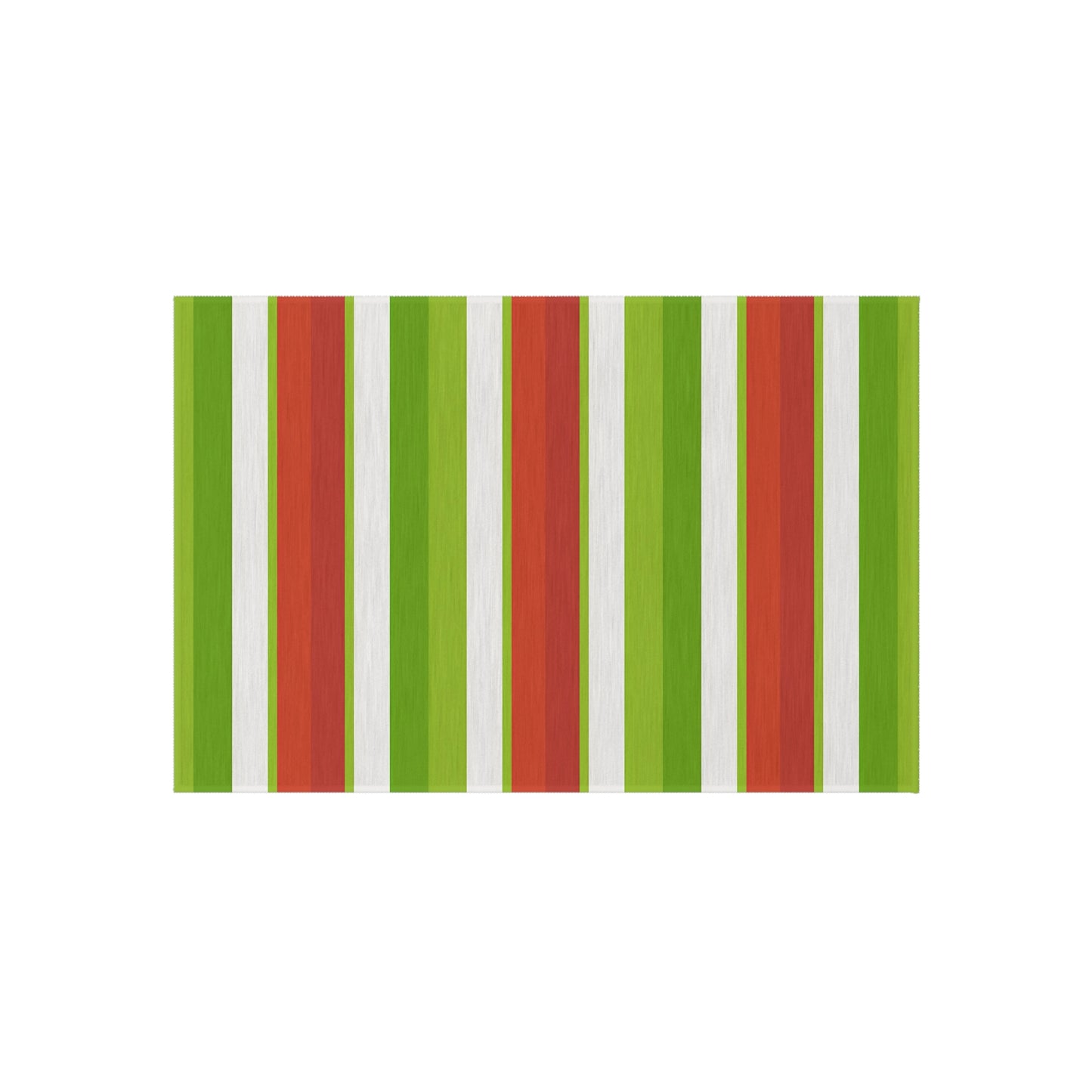 Green Orange Red White Stripe Outdoor/Indoor Rug | Patio Mat, Weatherproof Porch Rug