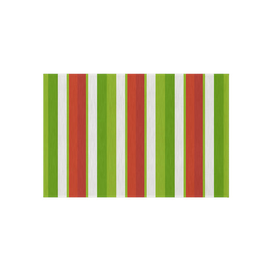 Green Orange Red White Stripe Outdoor/Indoor Rug | Patio Mat, Weatherproof Porch Rug