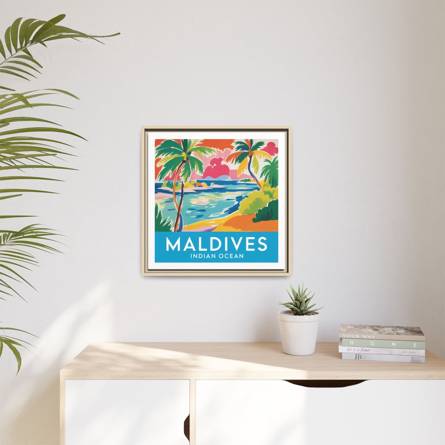 Maldives Beach Art Matte Canvas Framed | Tropical Island Wall Art
