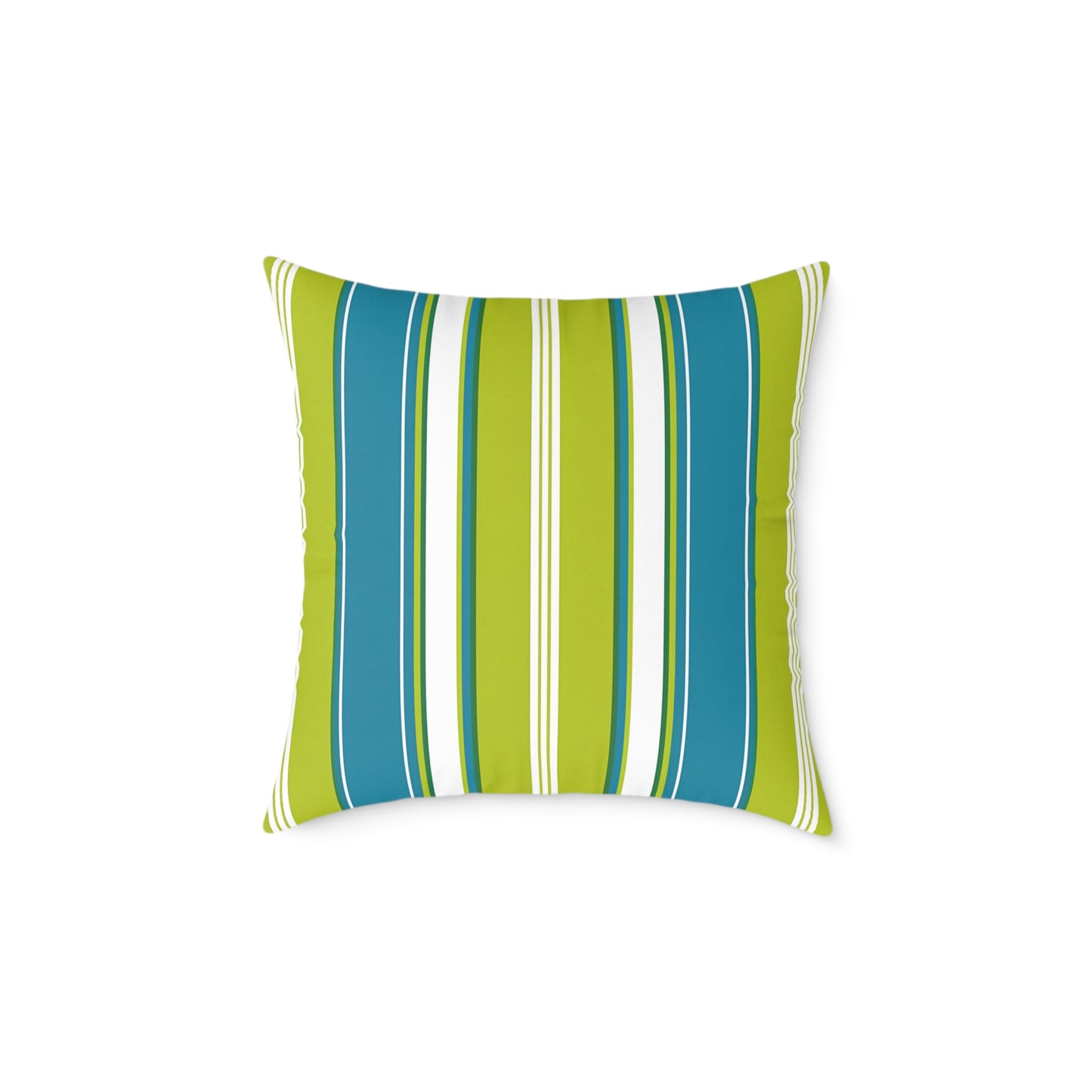Cerulean Blue Lime Green White Stripe Throw Pillow | Square Poly Canvas Coastal