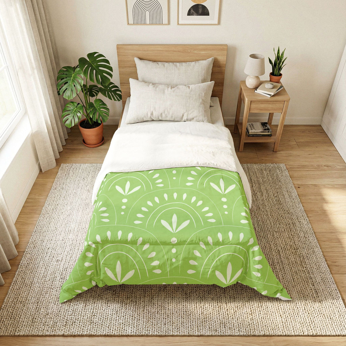 Green Boho Floral Pattern Comforter | Cotton Comforter