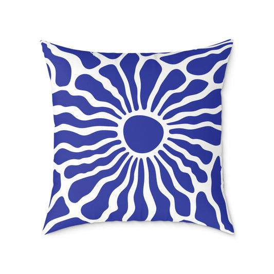 Blue Radiant Sunburst Square Pillow | Boho Coastal Throw Pillow
