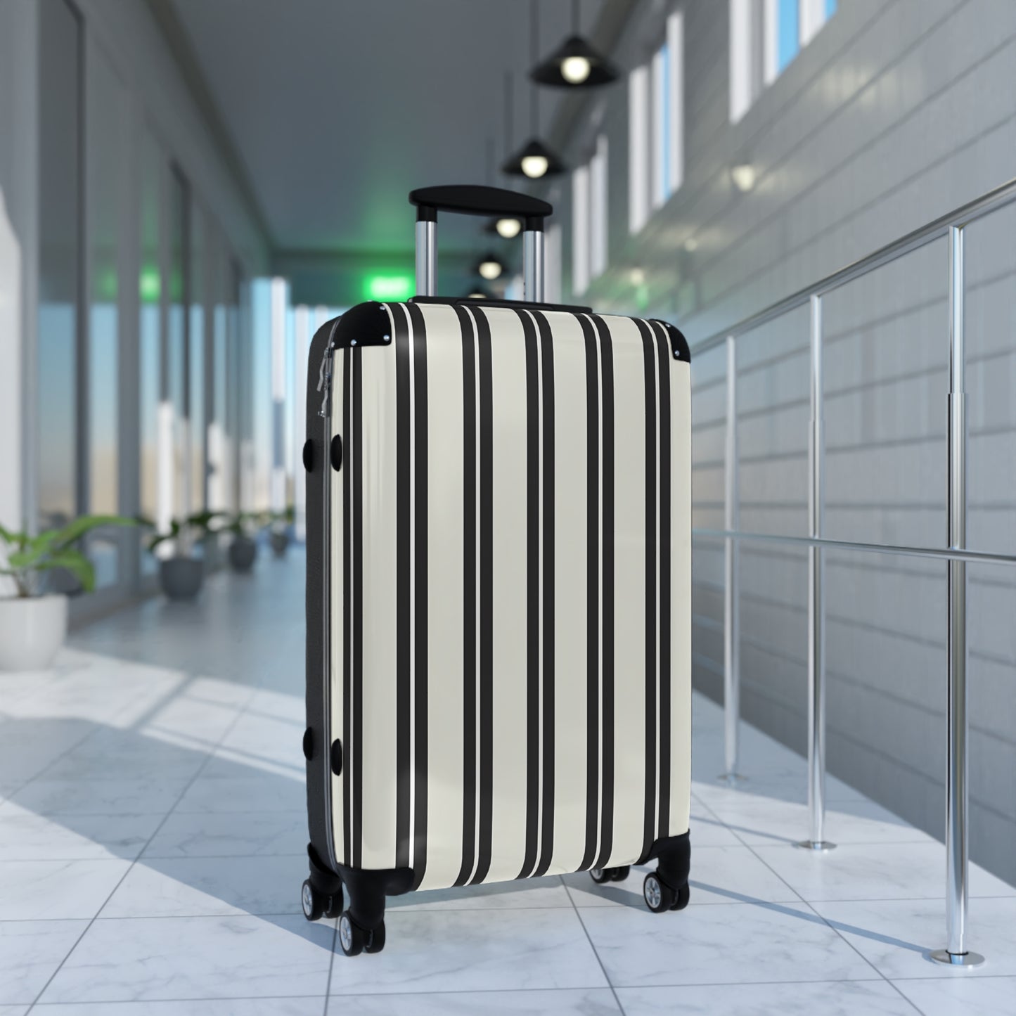 Black and White Vertical Stripes Suitcase | Hard Shell Carry-On Luggage