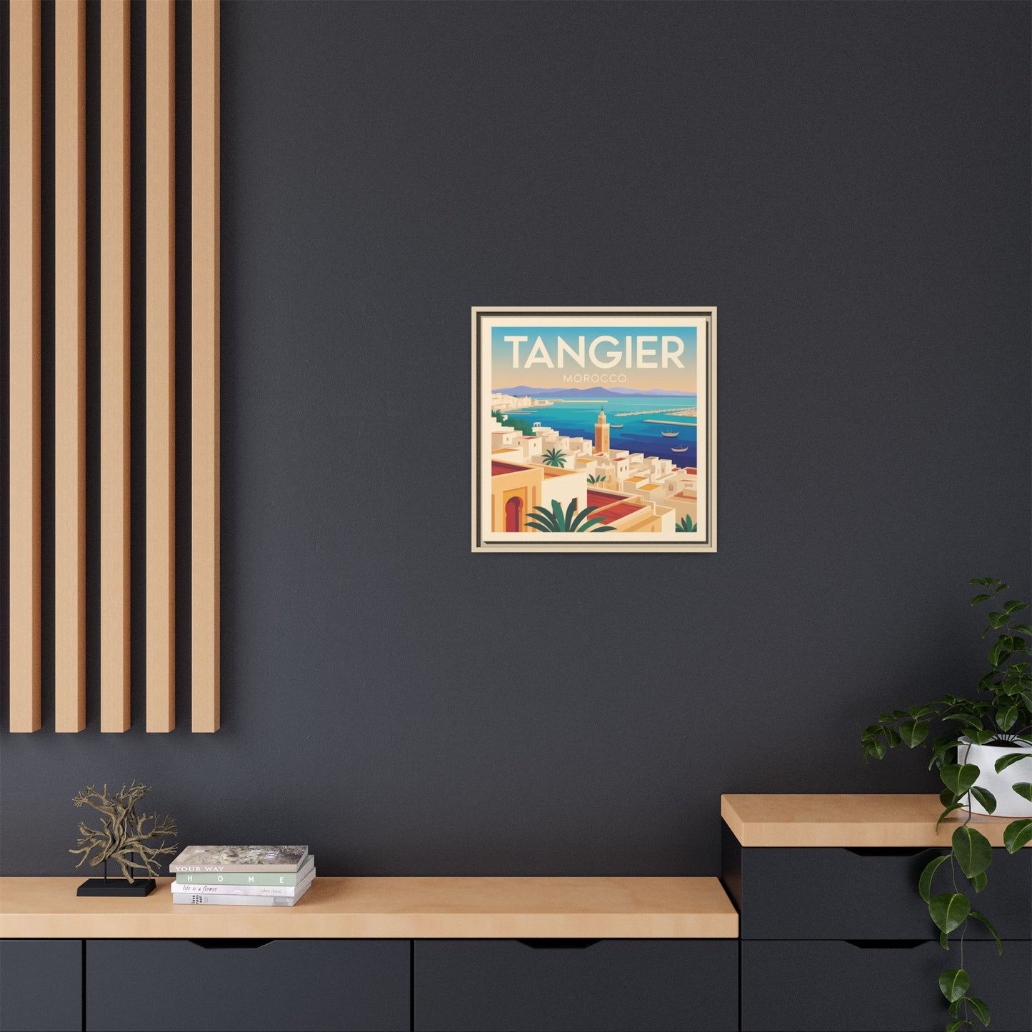 Tangier Morocco Travel Framed Wall Art Matte Canvas | Vintage Style Coastal Wall Art