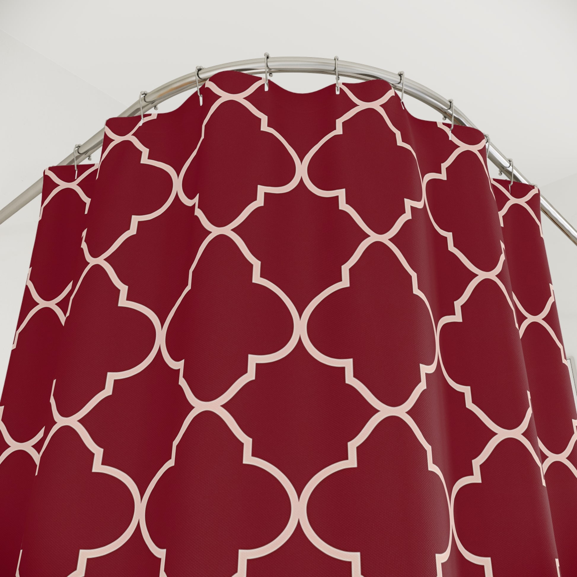 Elegant Geometric Shower Curtain, Stylish Bathroom Decor, Modern Home, Holiday Gift Idea, Luxe Bathroom, Dark Red Moroccan Quatrefoil - LOLA VEGAS ART