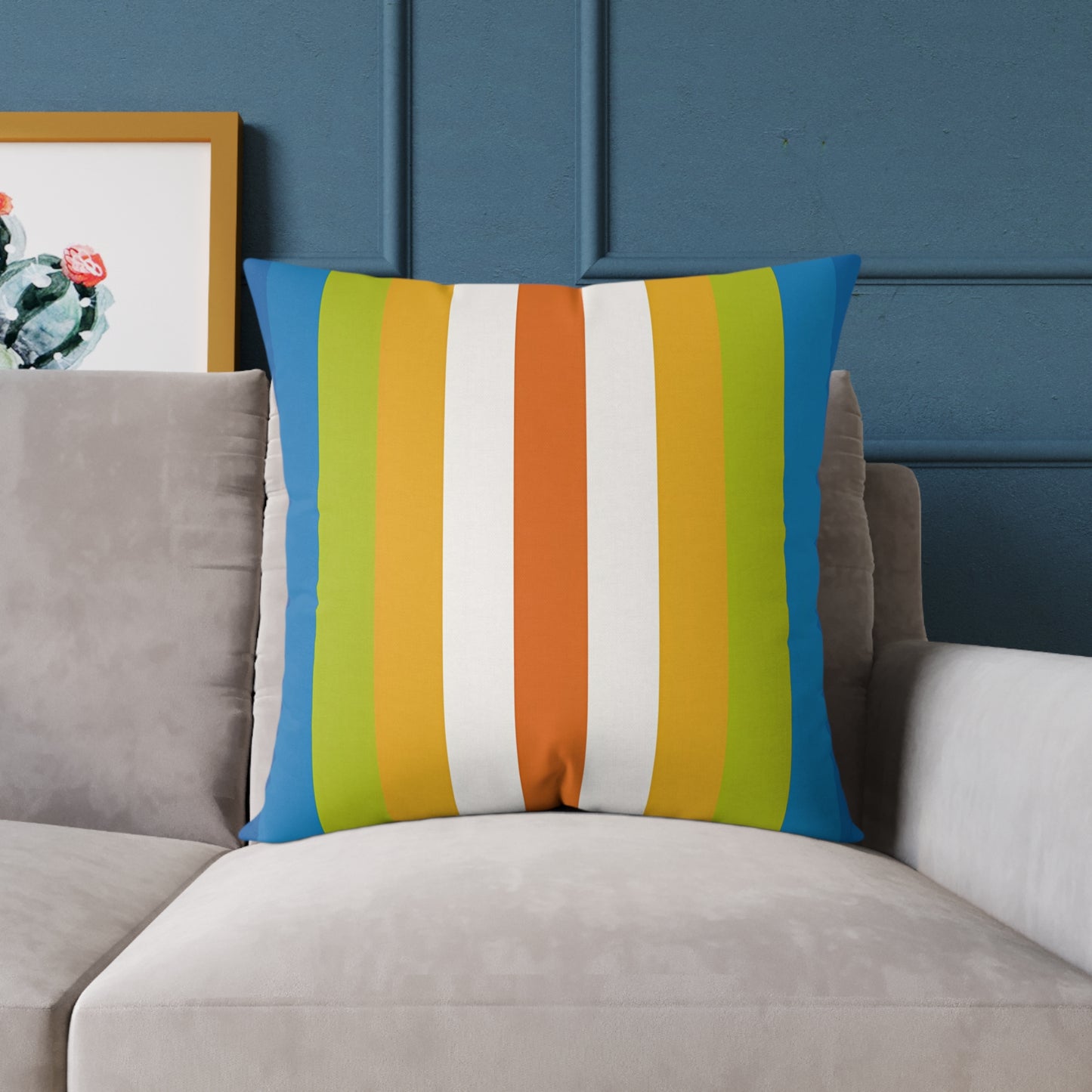 Retro Rainbow Stripes Pillow | Square Poly Canvas Pillow