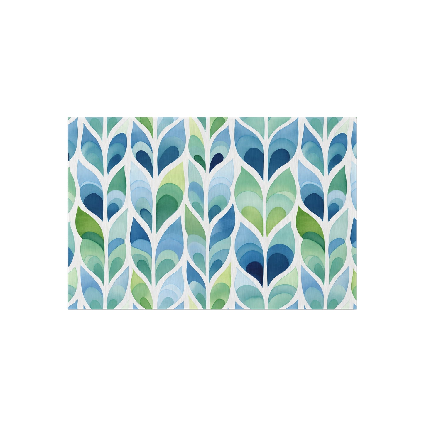 Blue Green Leaf Pattern Outdoor/Indoor Rug | Patio Mat