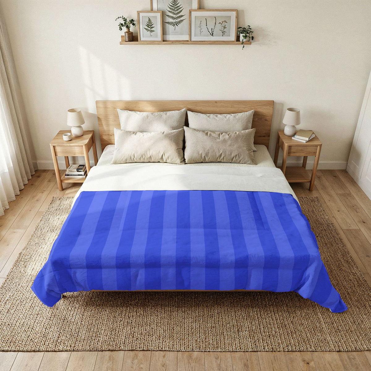 Blue Striped Cotton Comforter | Light Blue & Royal Vertical Stripe