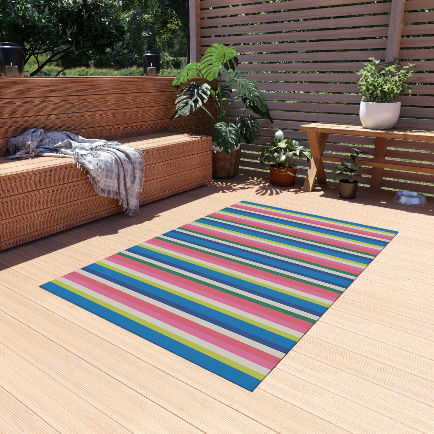 Colorful Stripe Pattern Outdoor/Indoor Rug | Waterproof Patio Mat