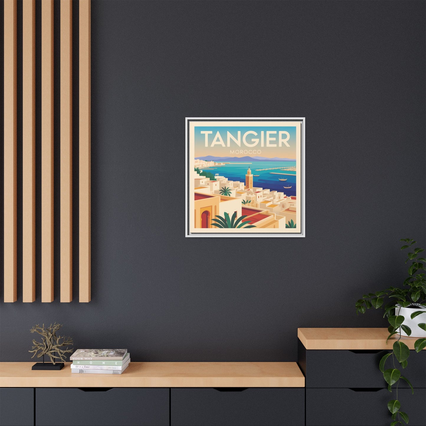 Tangier Morocco Travel Framed Wall Art Matte Canvas | Vintage Style Coastal Wall Art