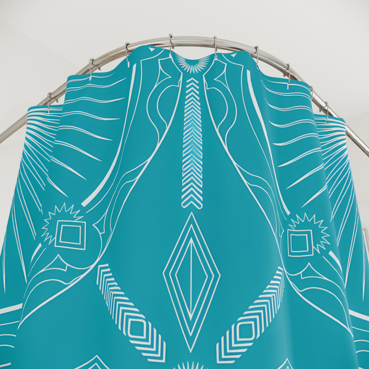 Turquoise Geometric Mandala Shower Curtain | Boho Pattern Bathroom Decor
