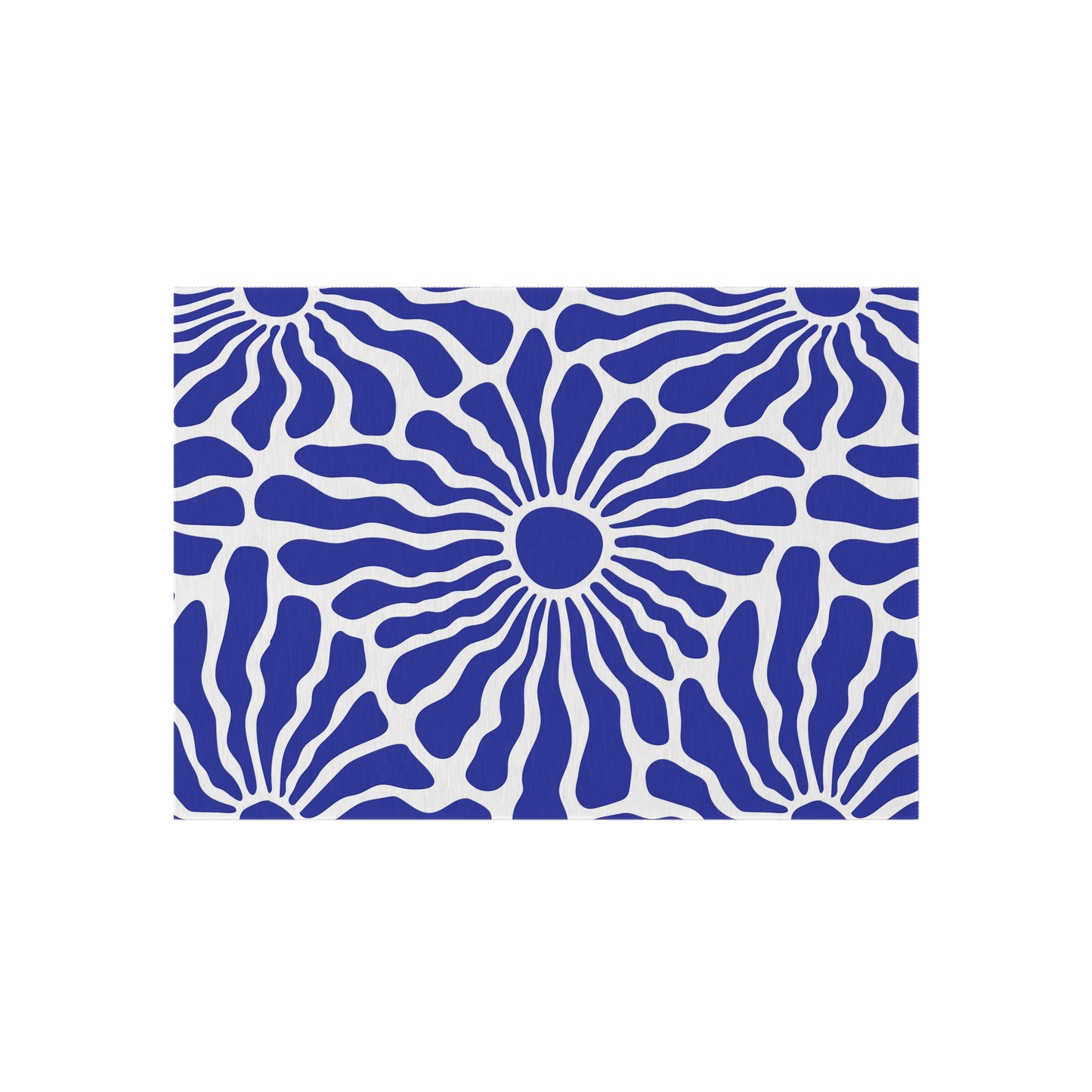 Blue White Radiant Floral Outdoor/Indoor Rug | Patio Mat, Water-Resistant Poolside