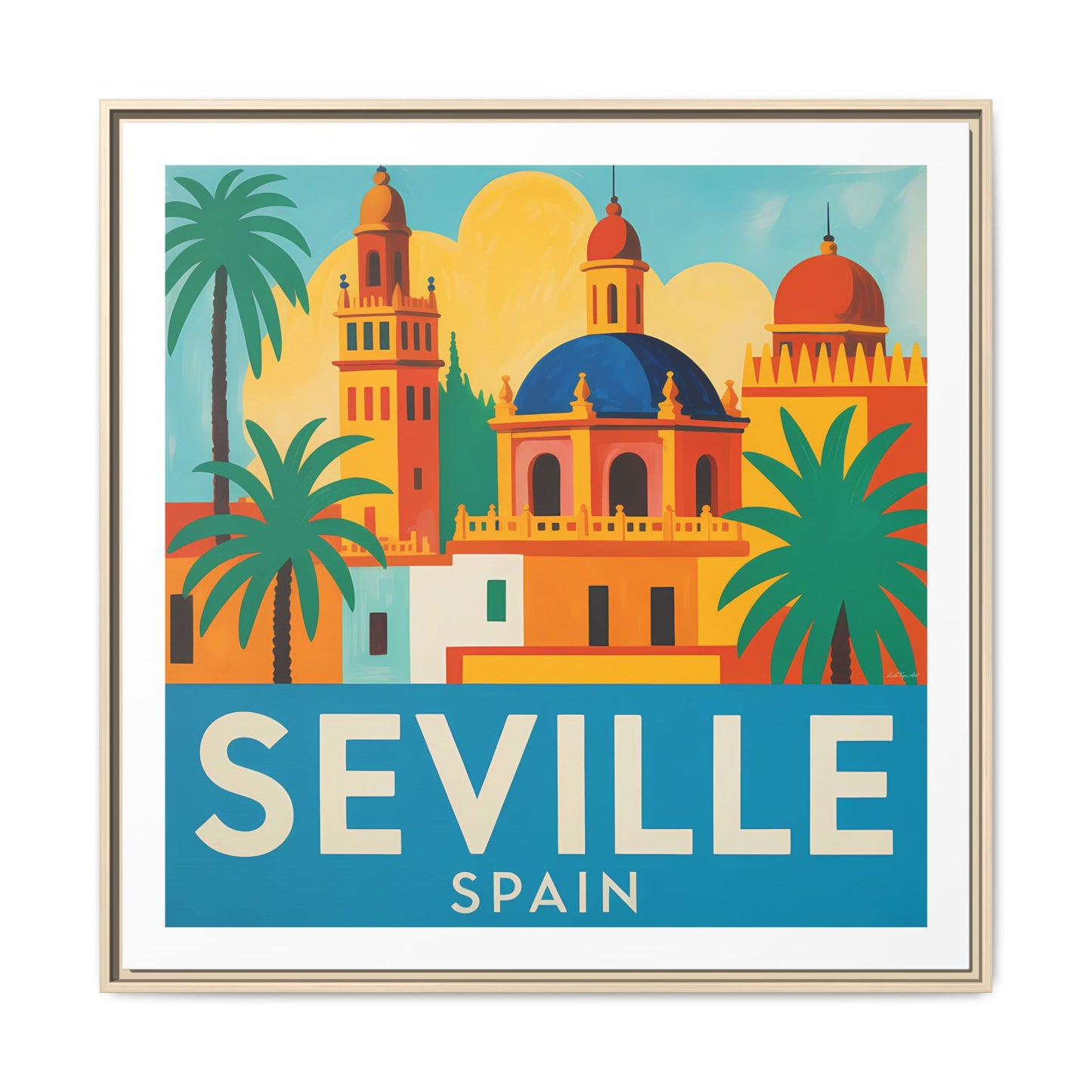 Seville Spain Vintage Travel Look Matte Canvas Wall Art Framed