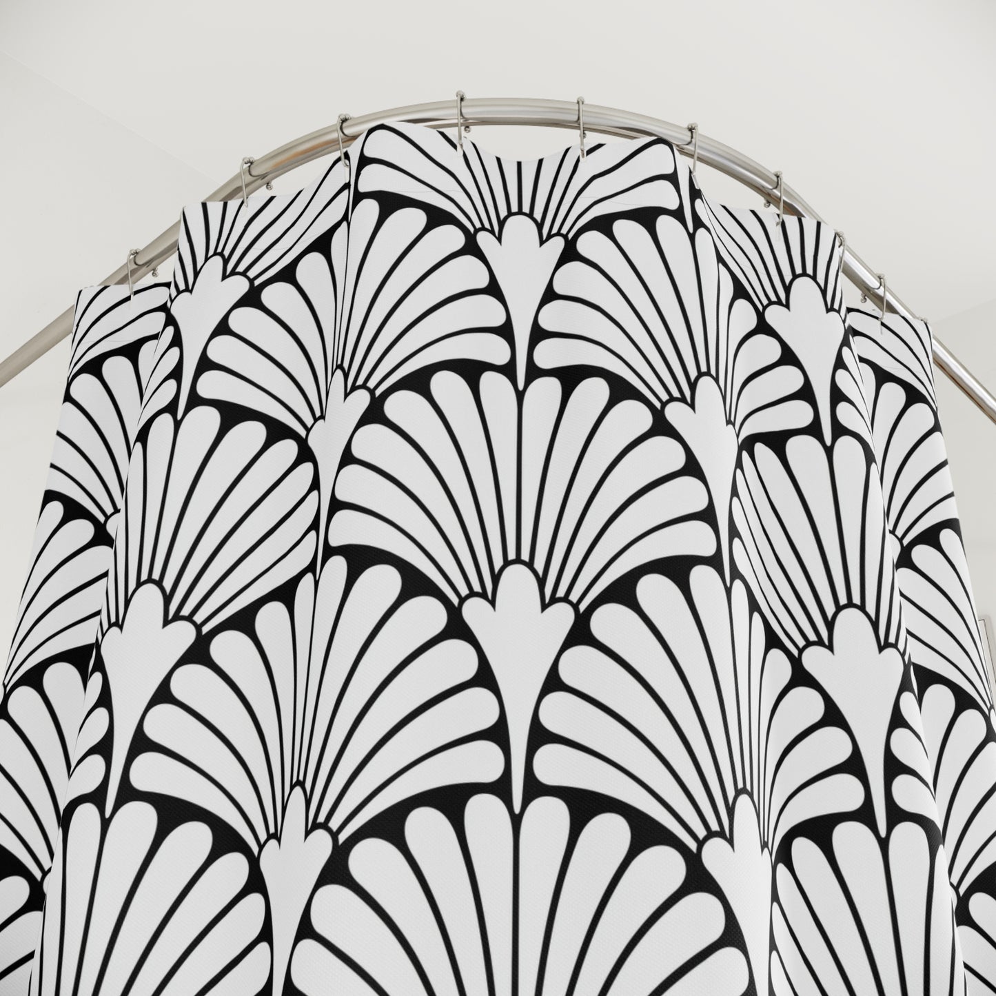 Art Deco Fan Pattern Shower Curtain | Black White Geometric