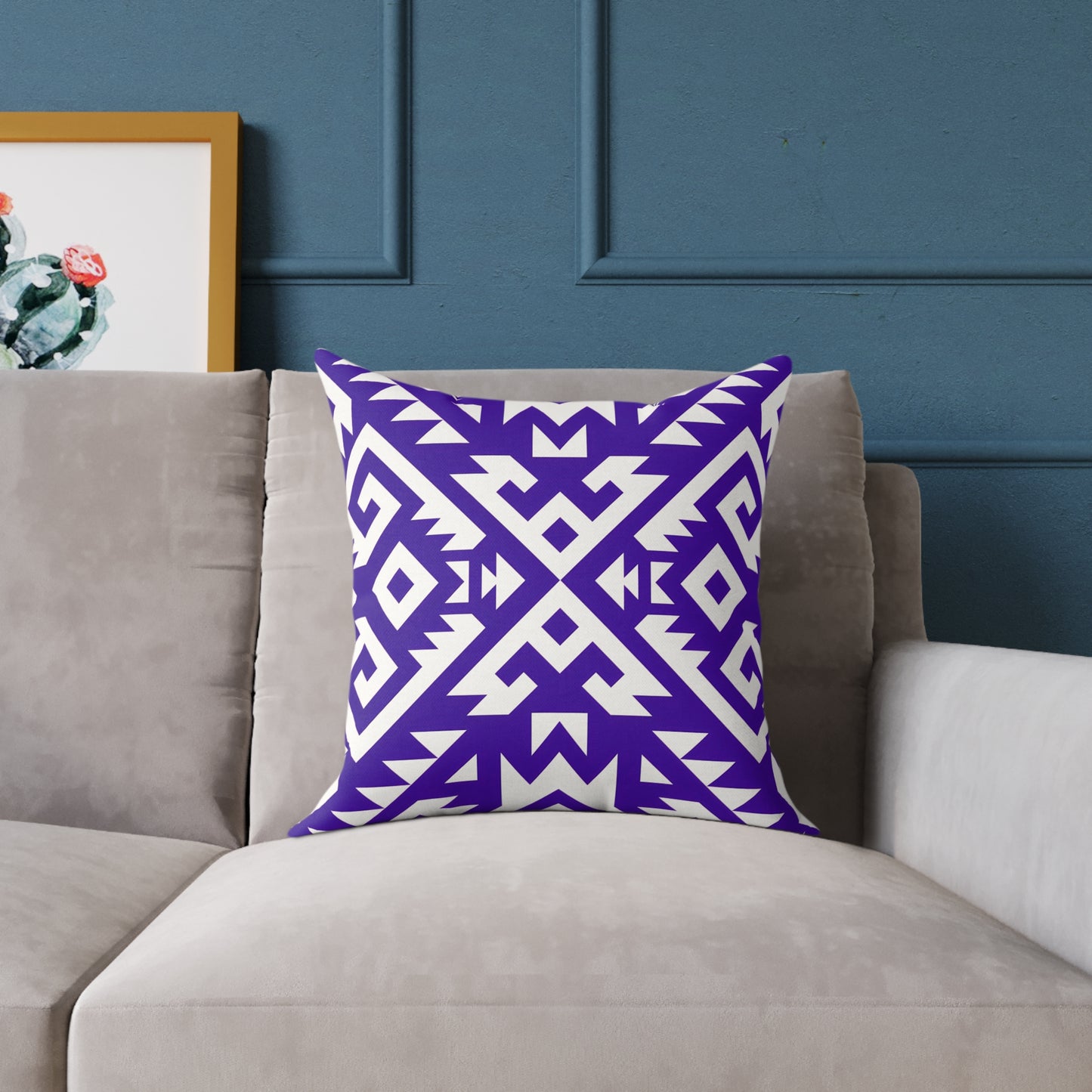 Geometric Boho Aztec Pattern Square Pillow | Purple White Tribal Throw Pillow