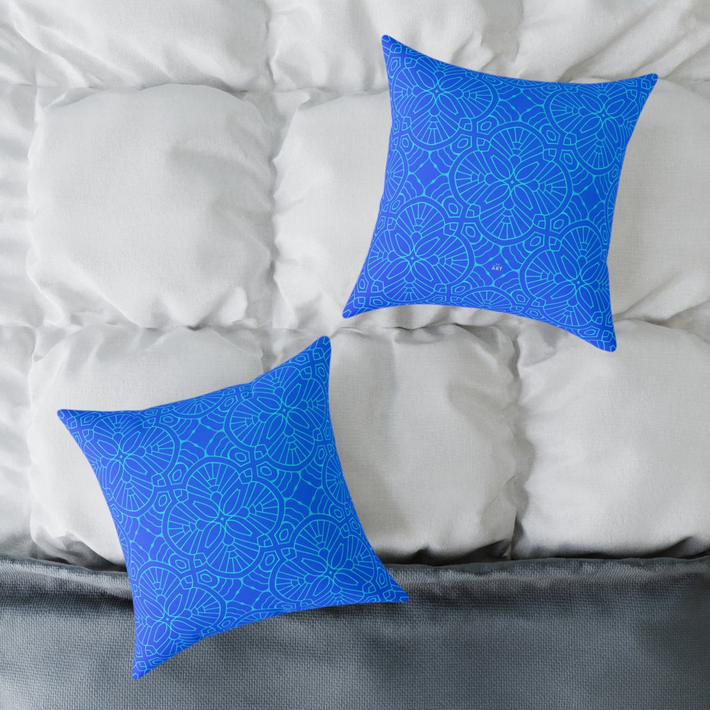 Blue Mandala Pattern Square Pillow | Geometric Decorative Cushion