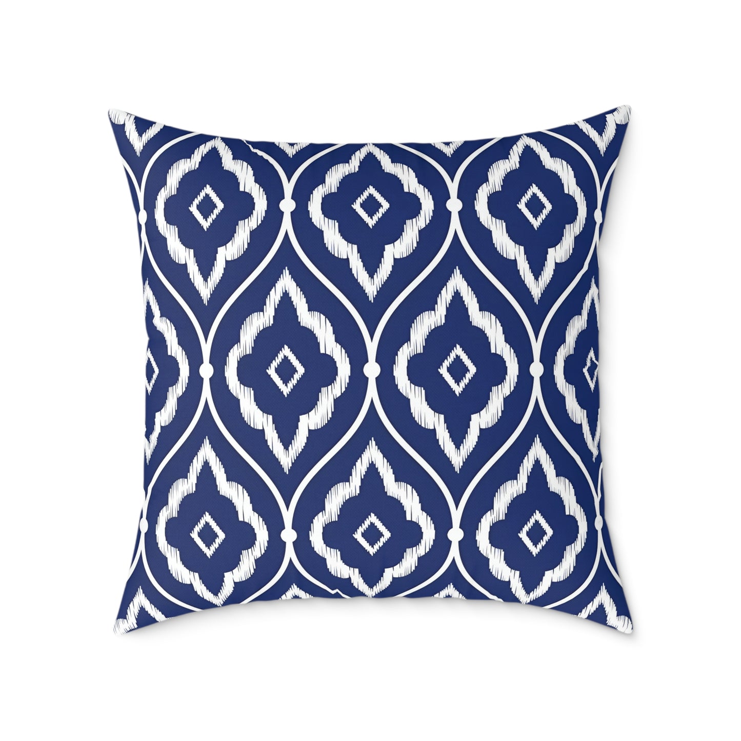 Navy and White Ikat Geometric Pattern Square Pillow | Coastal Home Decor
