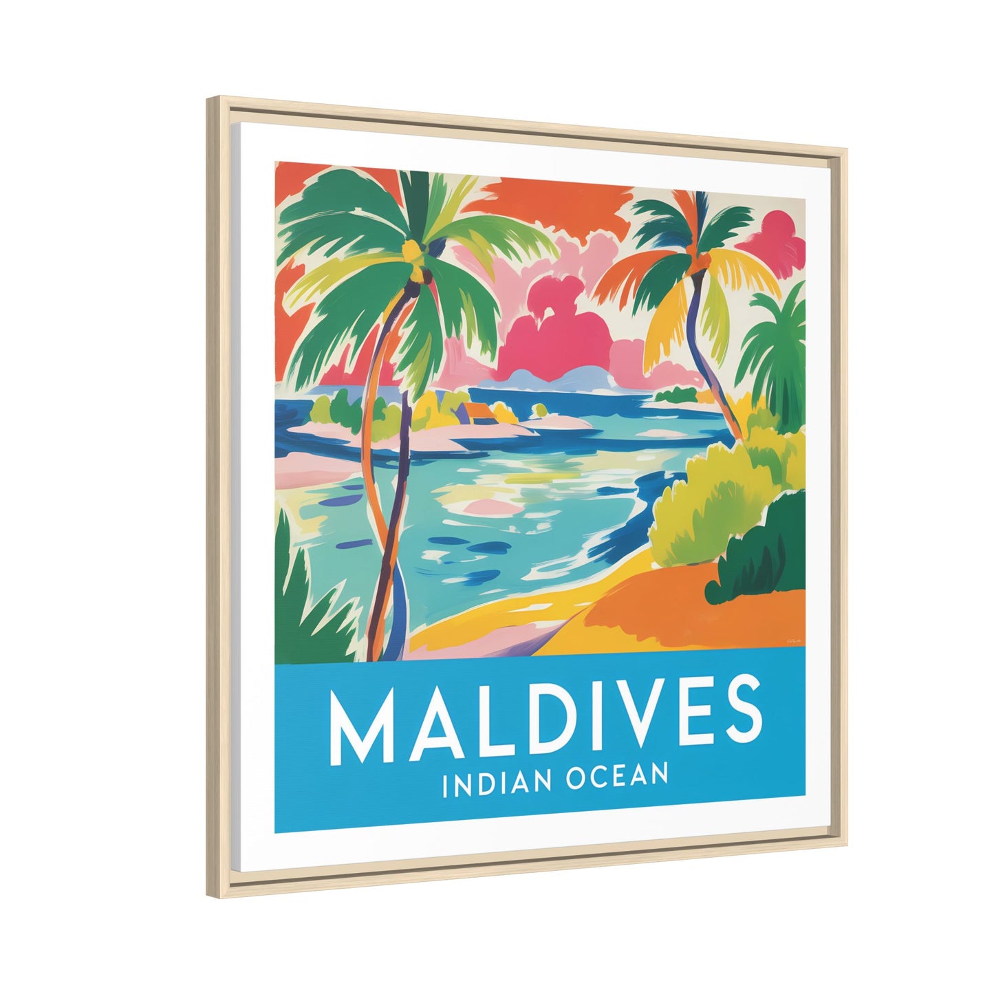 Maldives Beach Art Matte Canvas Framed | Tropical Island Wall Art