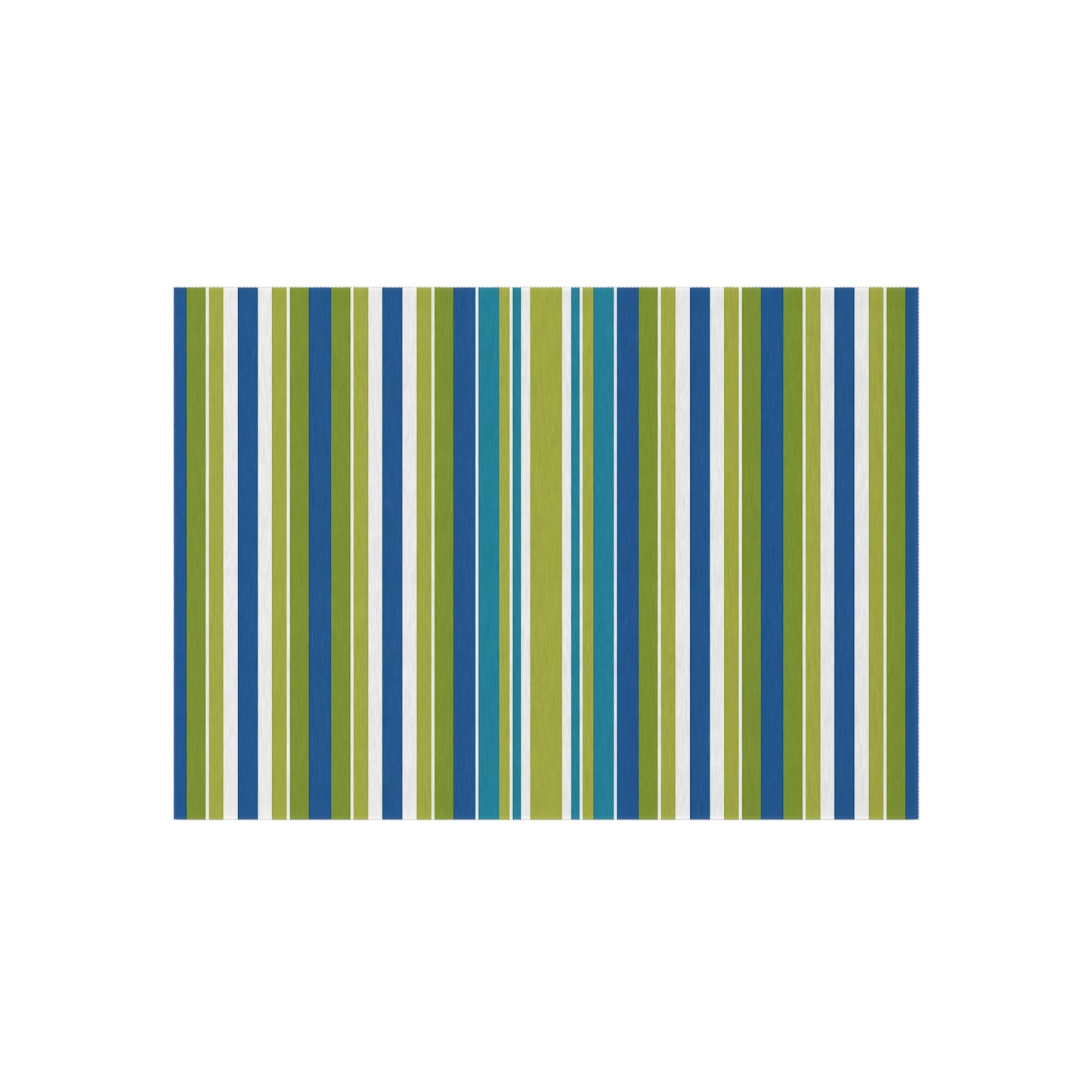 Blue Green White Stripe Outdoor/Indoor Rug | Patio Mat, Weather-Resistant