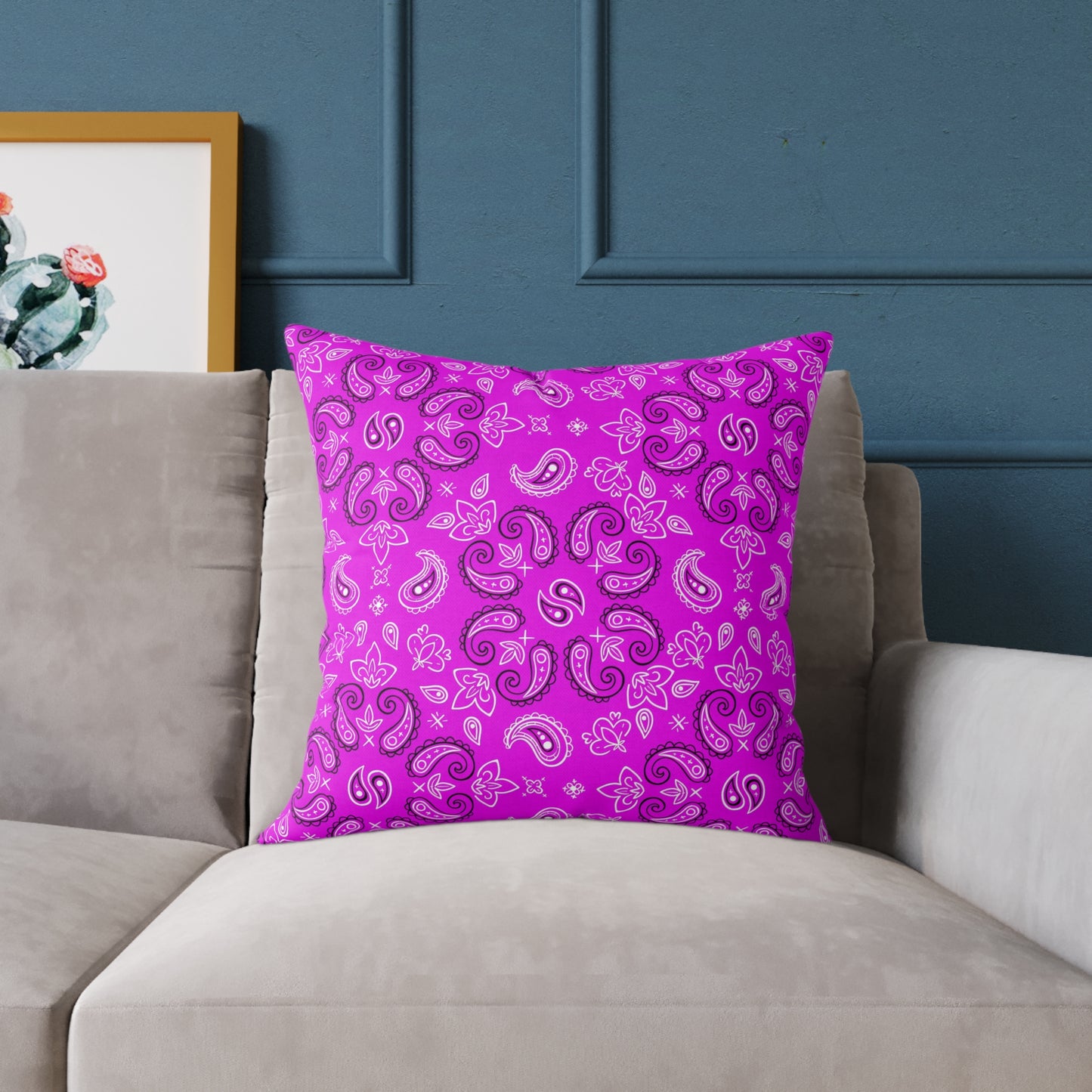 Purple Paisley Pattern Pillow | Square Poly Canvas Pillow