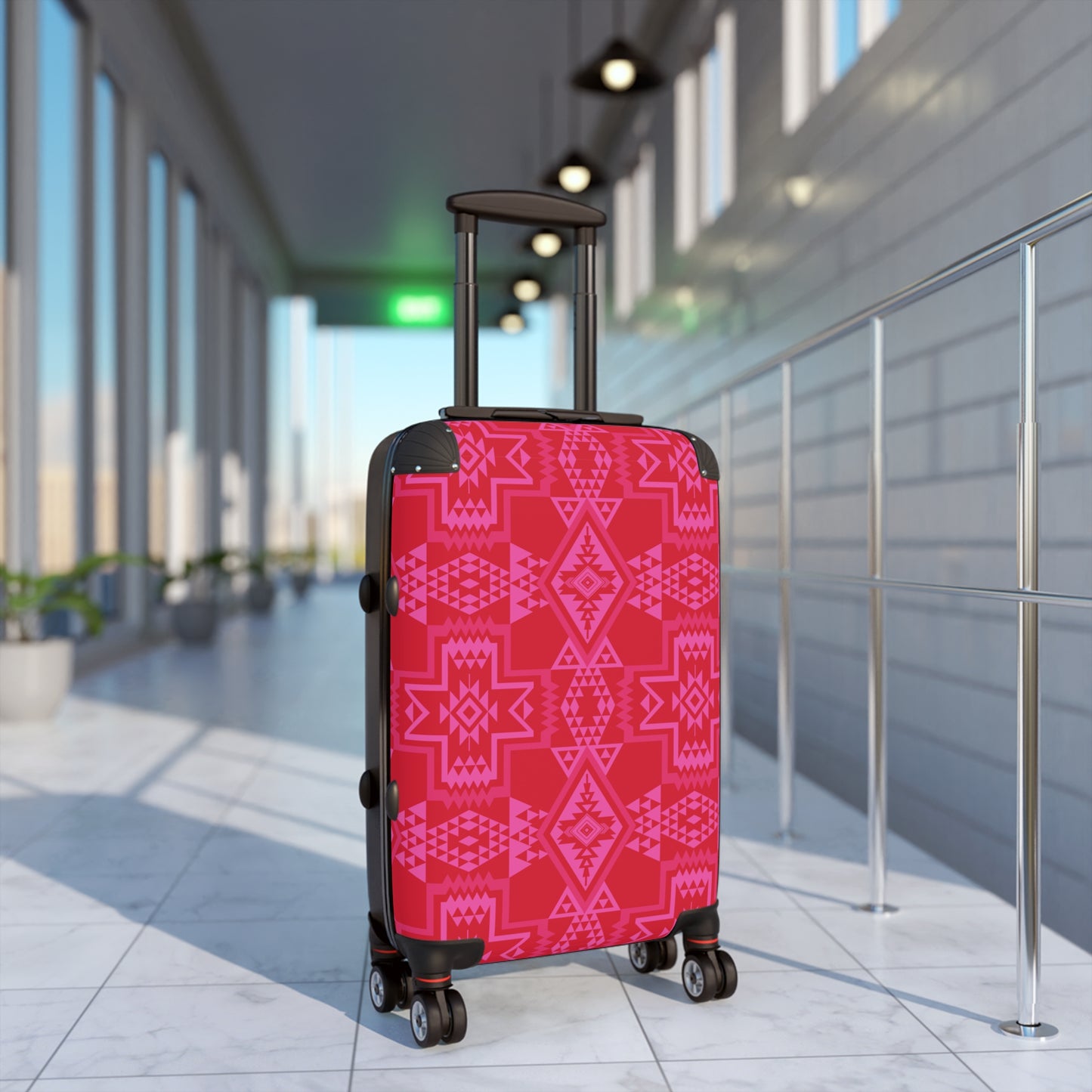 Red & Pink Aztec Geometric Pattern Suitcase | Travel Luggage Cover