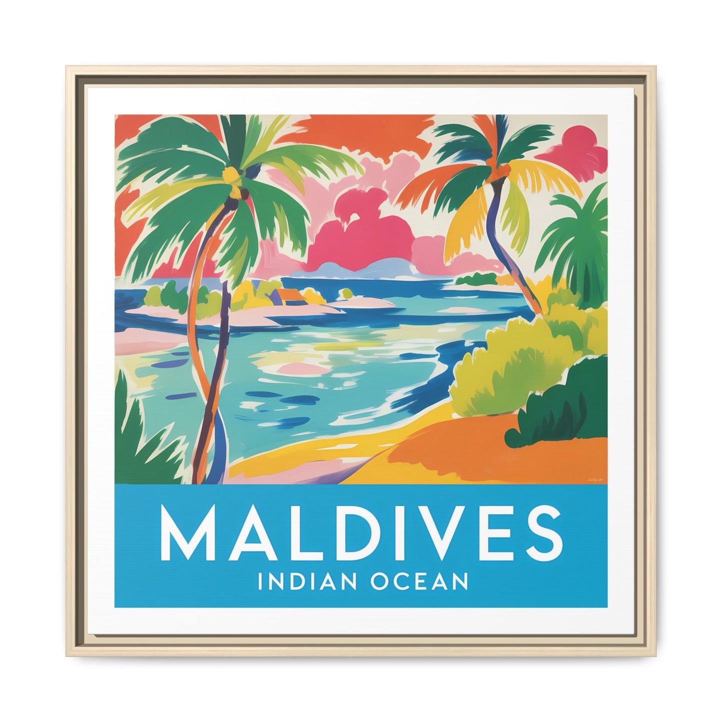 Maldives Beach Art Matte Canvas Framed | Tropical Island Wall Art