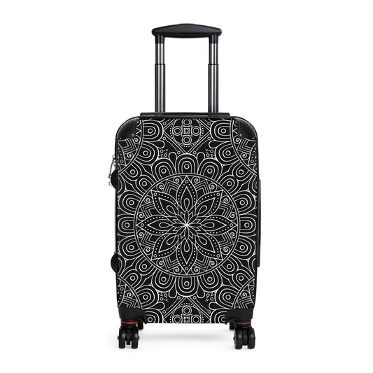 Black White Mandala Suitcase | Floral Geometric Carry-On
