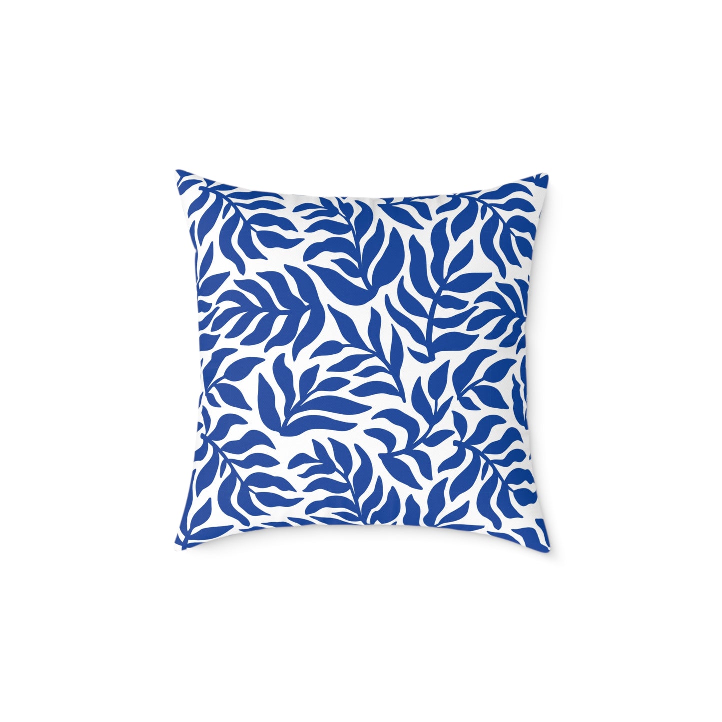 Blue White Leaf Pattern Square Pillow | Botanical Throw Pillow