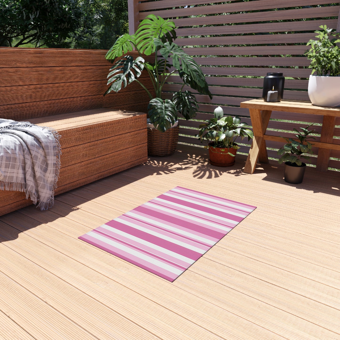 Pink Stripe Outdoor/Indoor Rug | Patio Mat, Waterproof Porch Rug