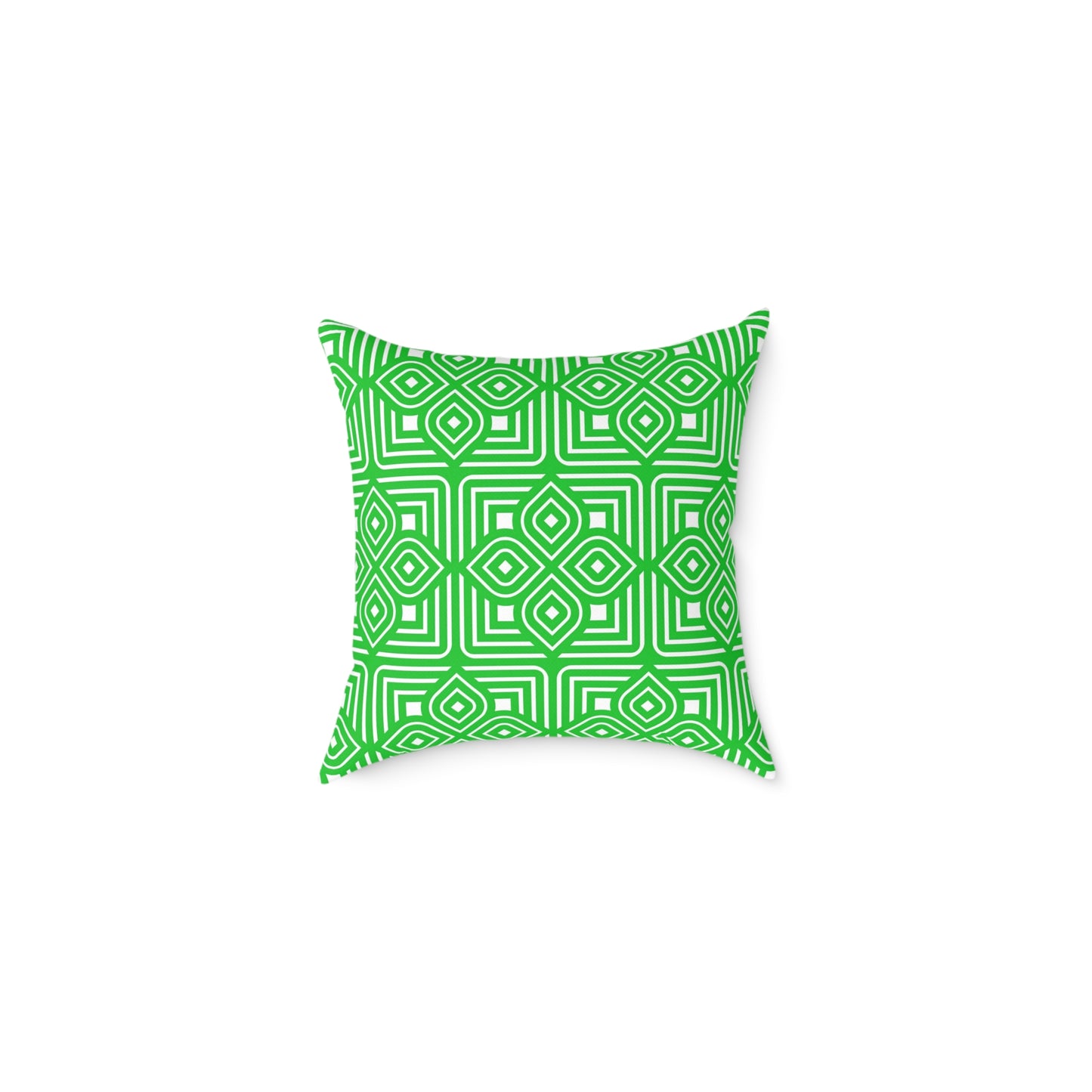 Geometric Diamond Tile Square Pillow | Green White Pattern Throw Pillow