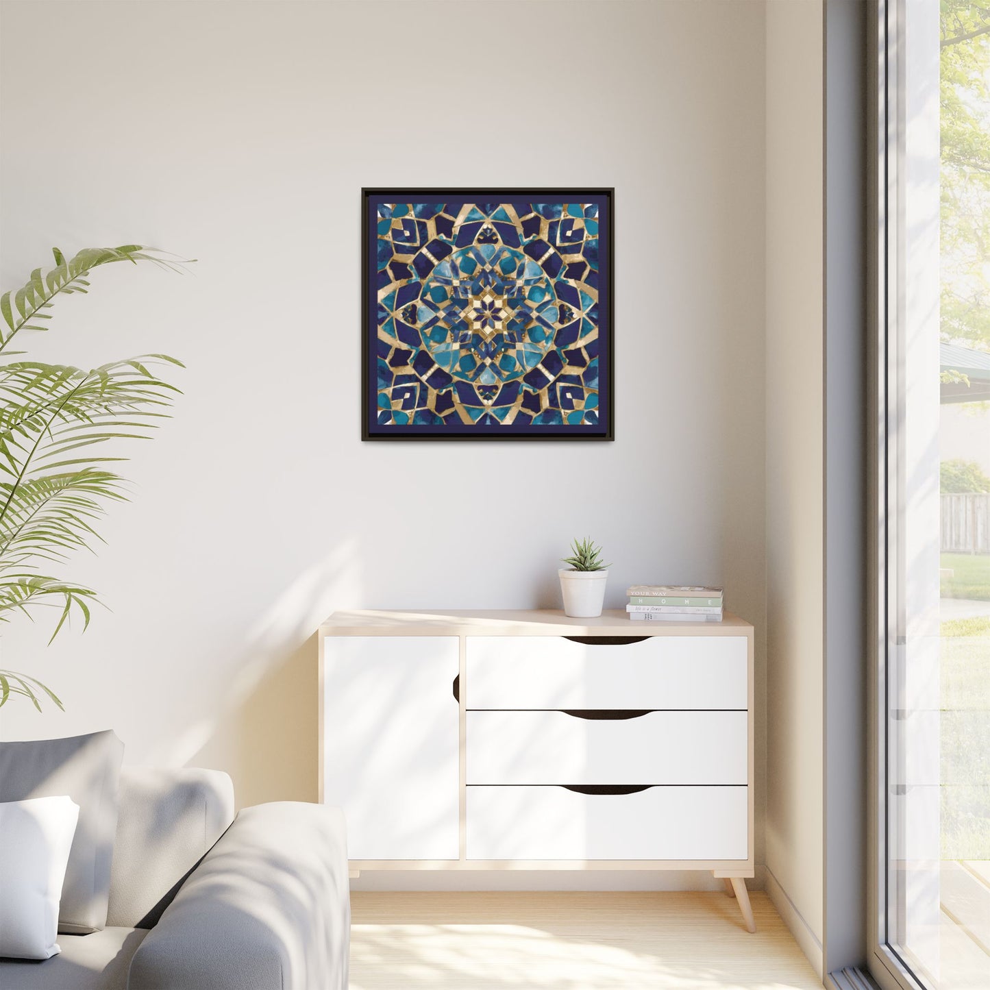 Framed Blue Moroccan Mosaic Wall Art — Matte Canvas Print