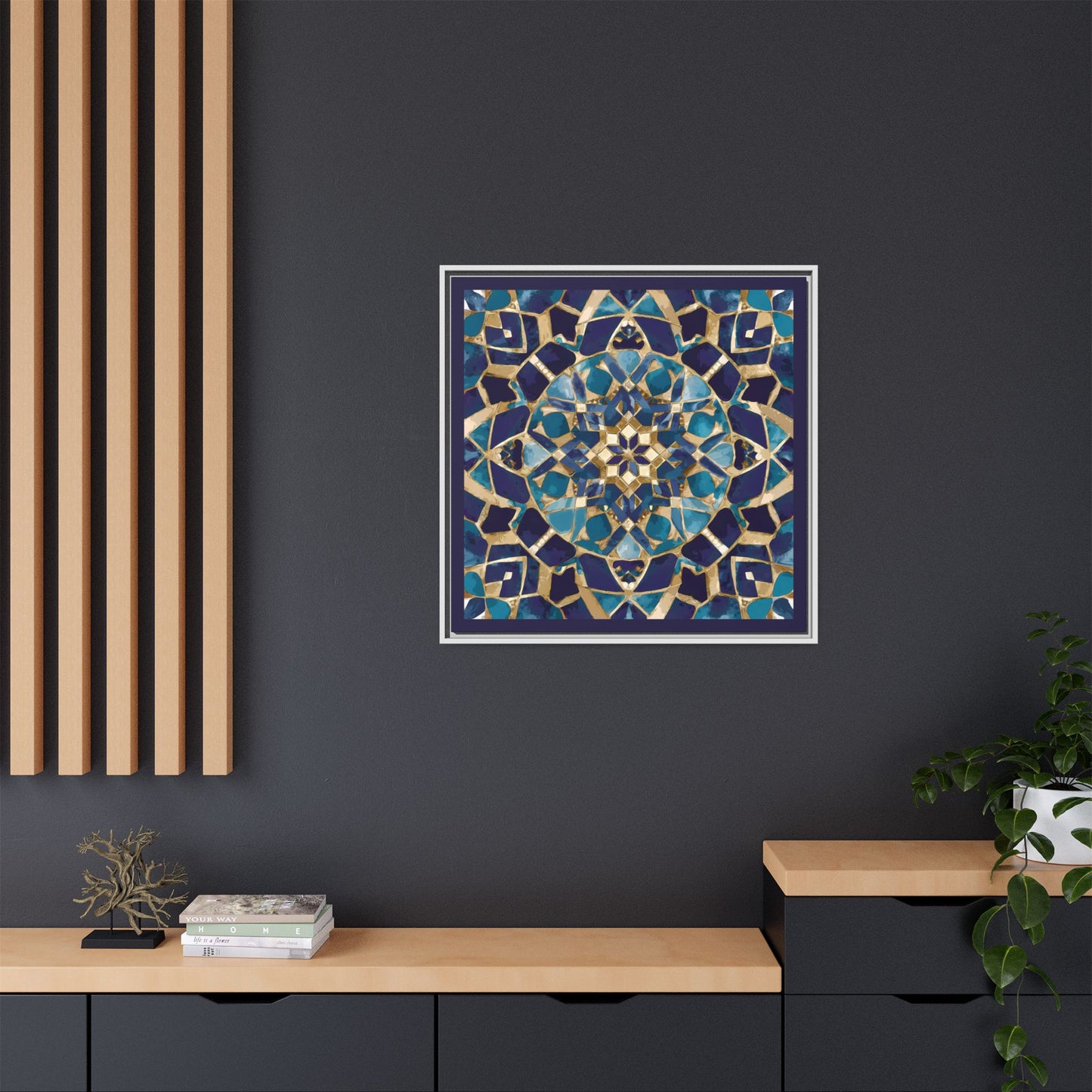 Framed Blue Moroccan Mosaic Wall Art — Matte Canvas Print