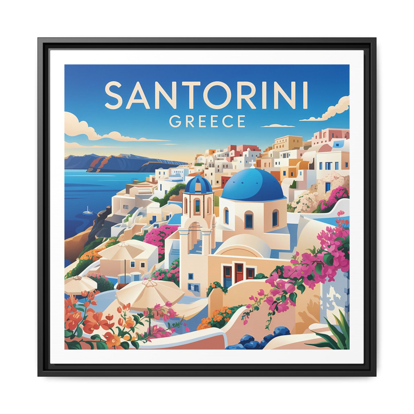 Santorini Greece Travel Art Matte Canvas Framed Wall Art