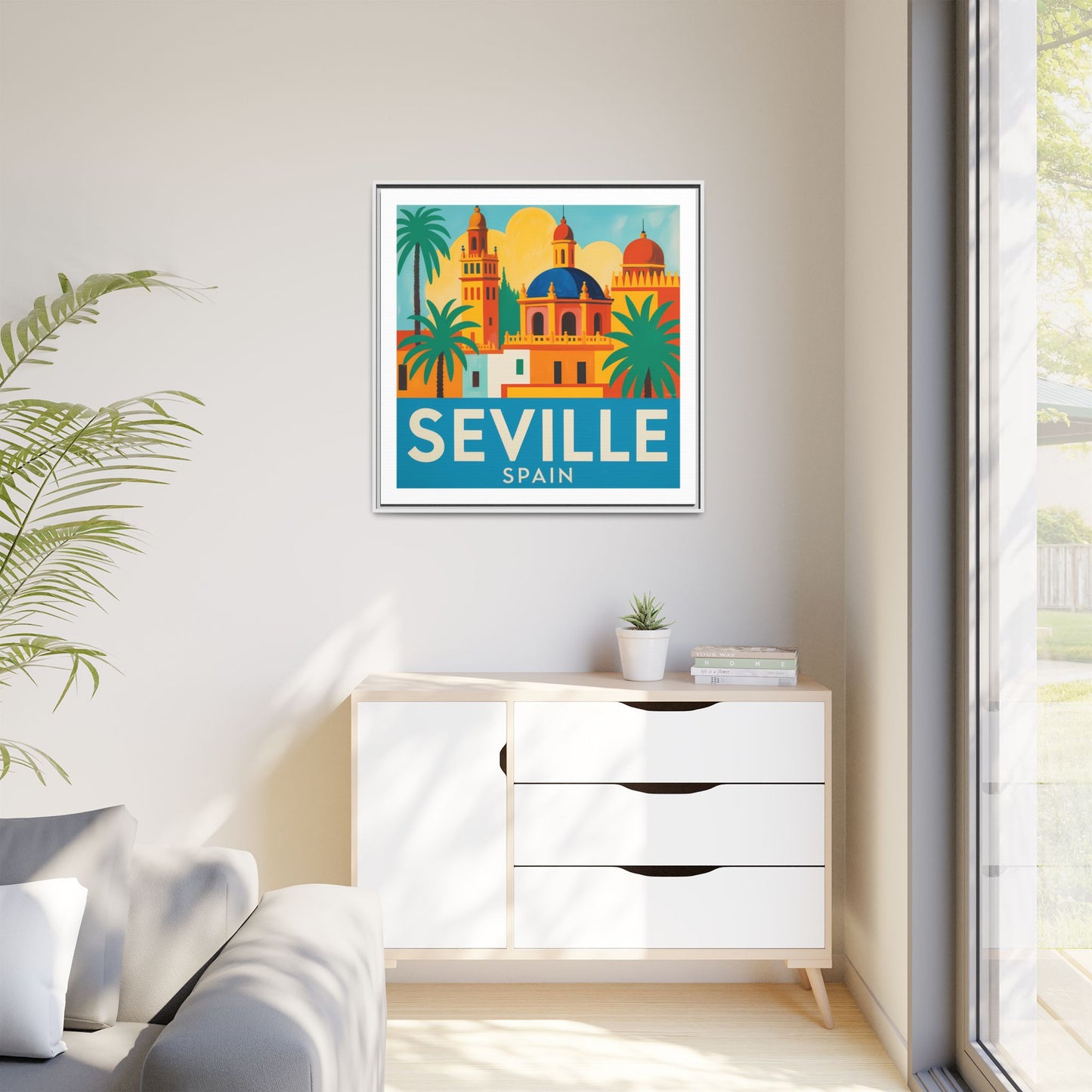 Seville Spain Vintage Travel Look Matte Canvas Wall Art Framed