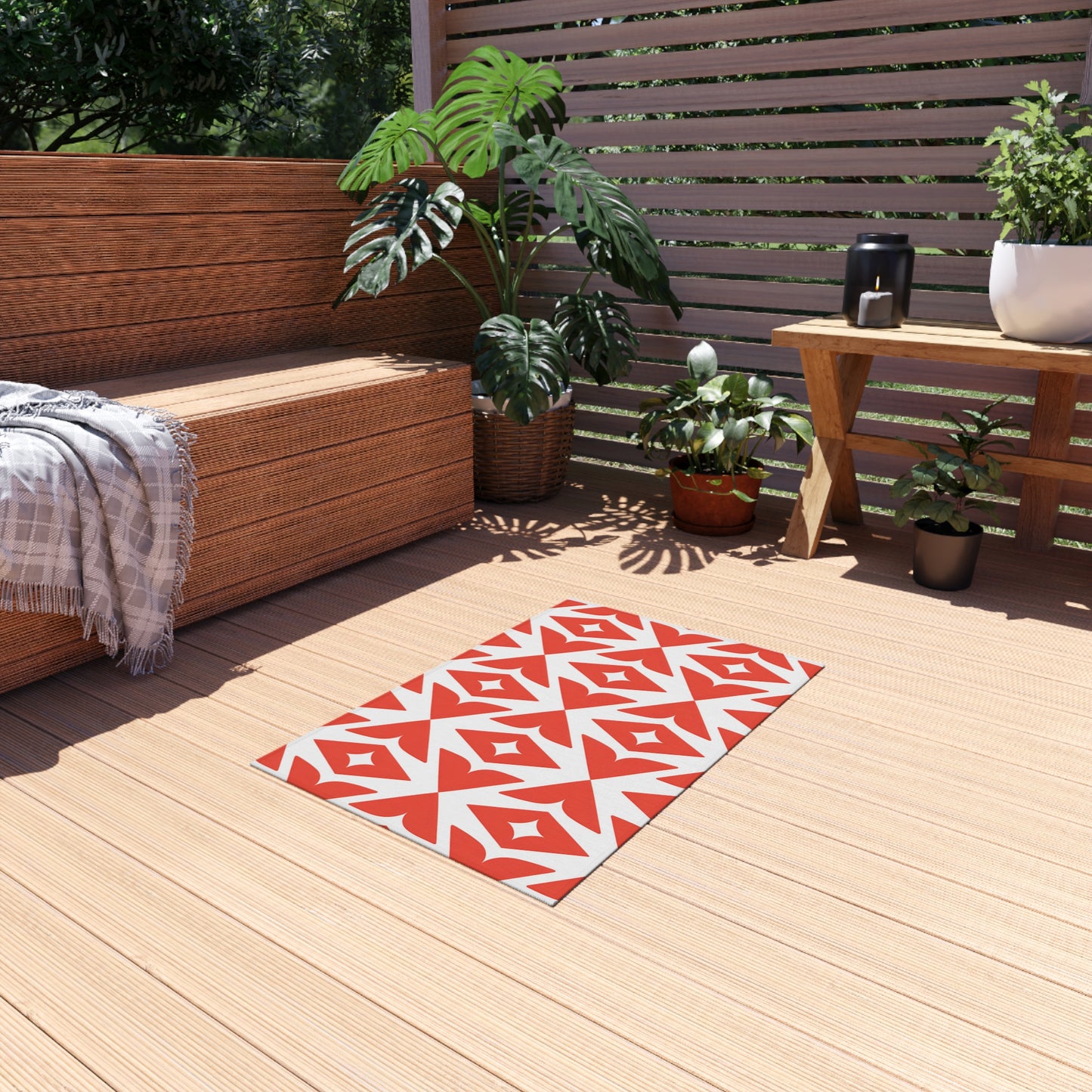 Retro Diamond Geo Outdoor/Indoor Rug | Dark Orange White Patio Mat