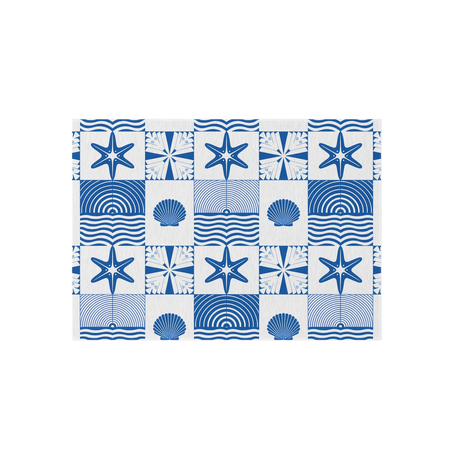 Nautical Seashell Starfish Checkered Outdoor/Indoor Rug | Coastal Patio Mat