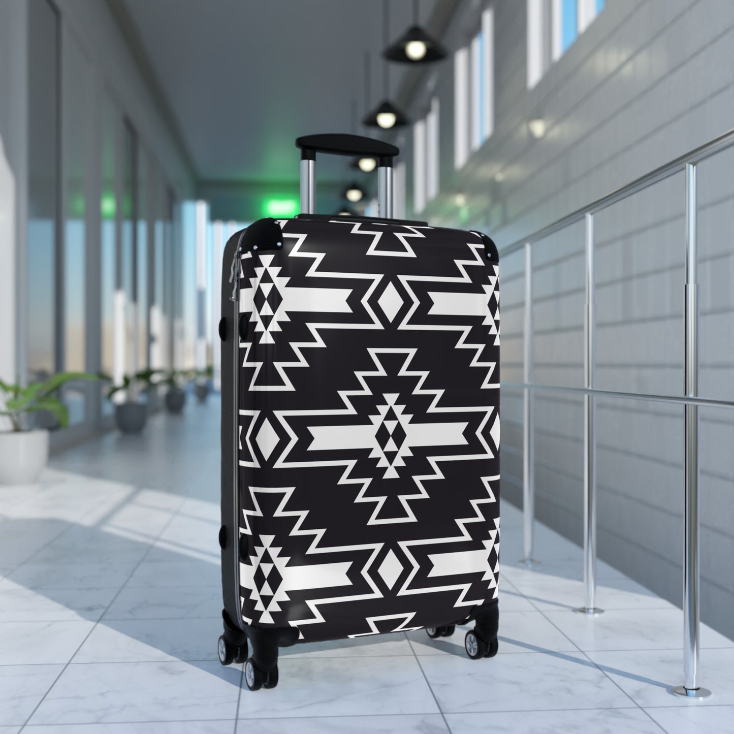 Stylish Suitcase with Tribal Black and White Design, Travel Luggage, Custom Carry-On, Unique Gift for Adventurers, Vacation Essentials,