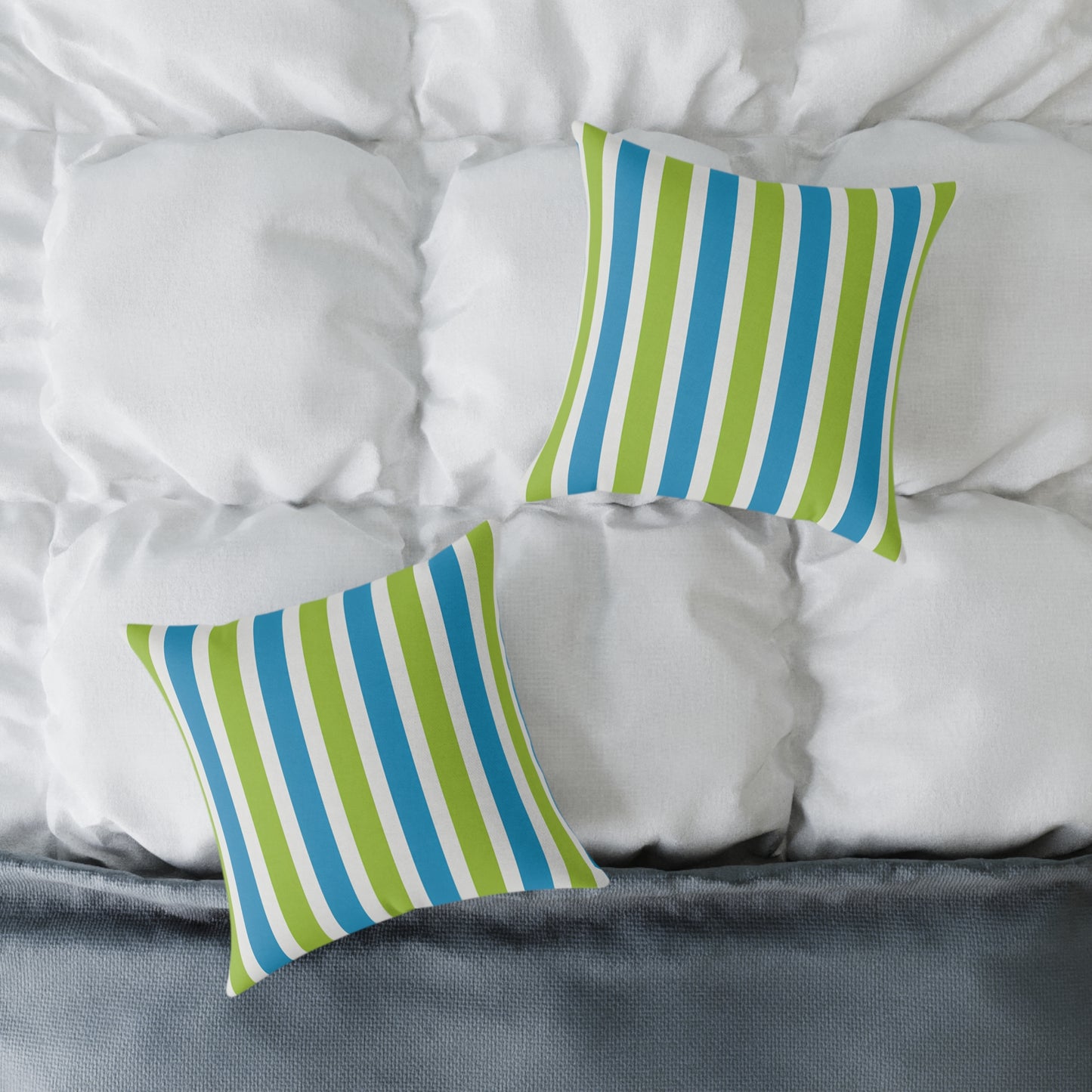 Blue Green Striped Square Pillow | Poly Canvas Throw Cushion