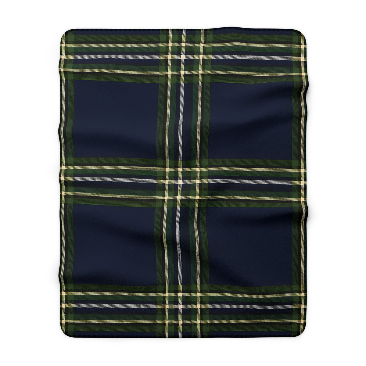 Navy Green Yellow White Tartan Plaid Sherpa Blanket | Cozy Fleece Throw